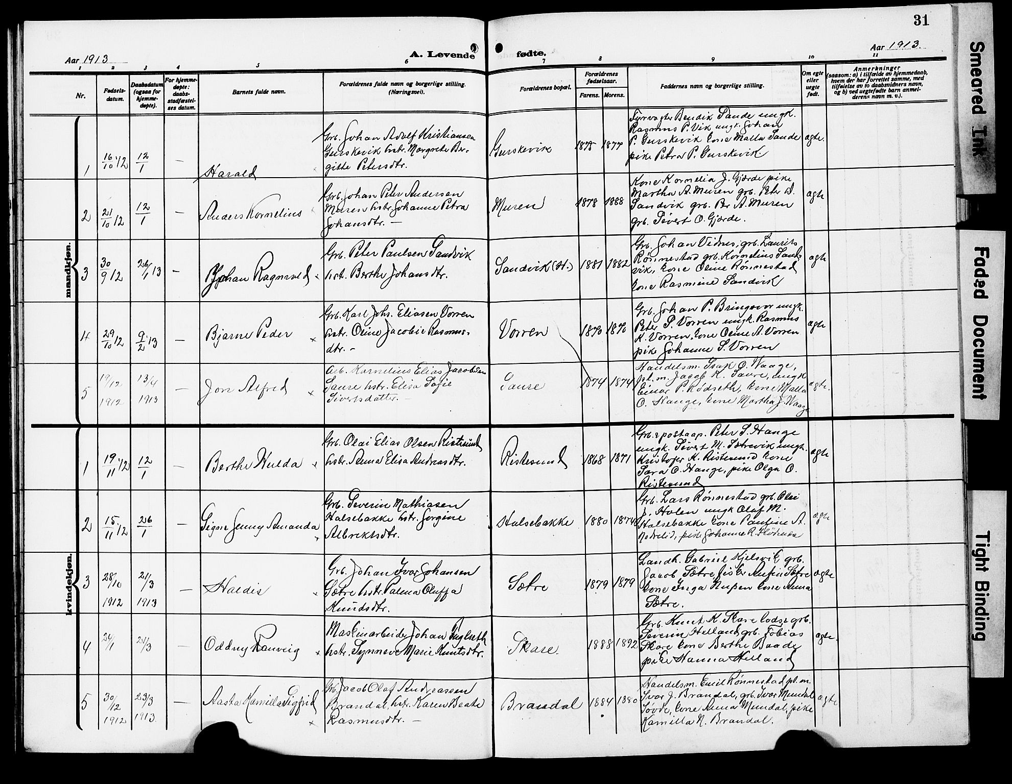 Ministerialprotokoller, klokkerbøker og fødselsregistre - Møre og Romsdal, AV/SAT-A-1454/503/L0050: Klokkerbok nr. 503C05, 1909-1922, s. 31