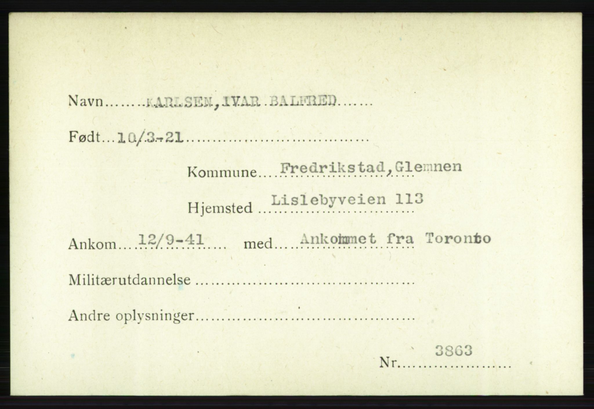 Forsvarets Overkommando. 2. kontor. Arkiv 8.1. Mottakersentralen FDE og FO.II, RA/RAFA-6952/P/Pa/L0011: Kåen - Kristiansen, 1940-1945, s. 172