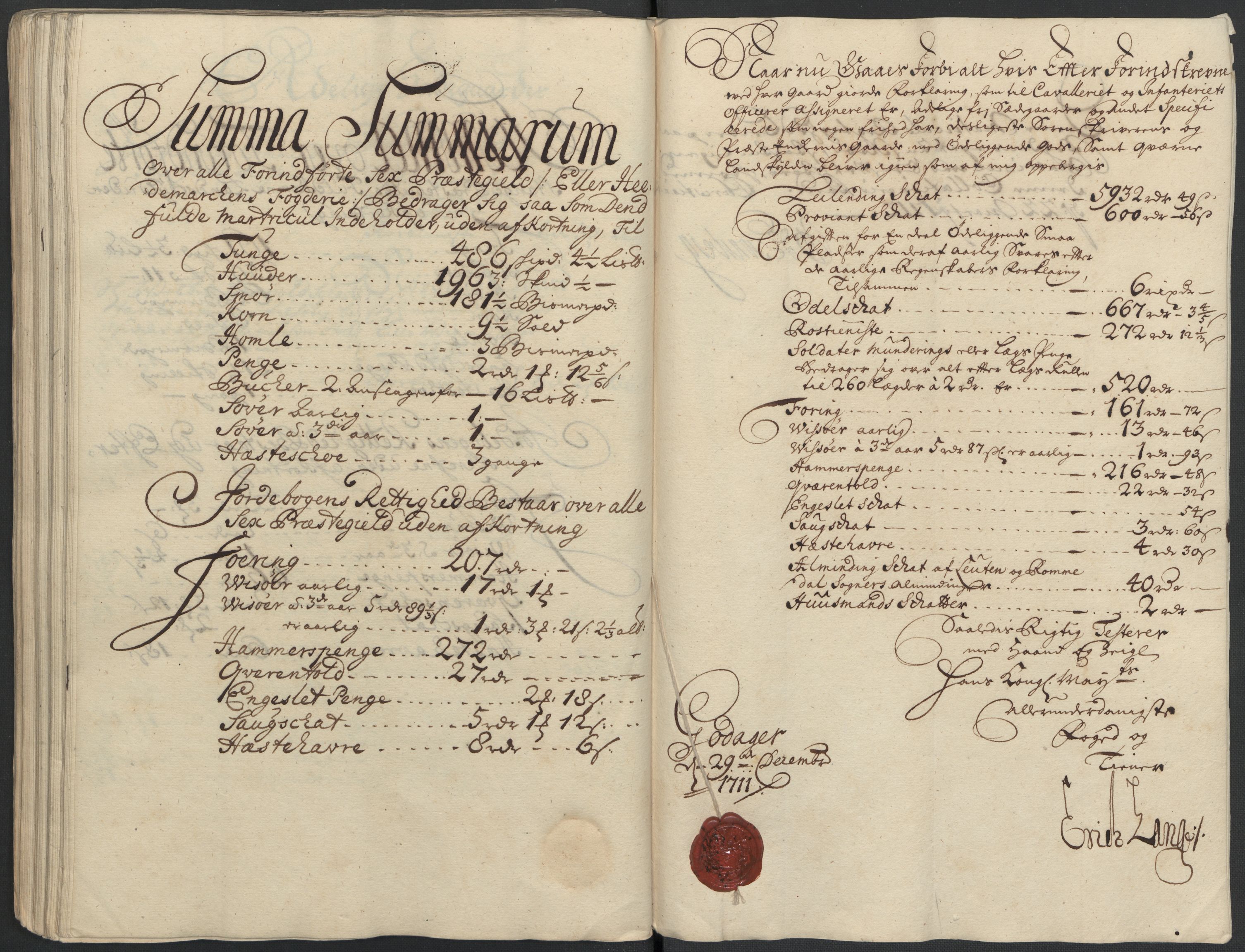 Rentekammeret inntil 1814, Reviderte regnskaper, Fogderegnskap, AV/RA-EA-4092/R16/L1047: Fogderegnskap Hedmark, 1711, s. 202