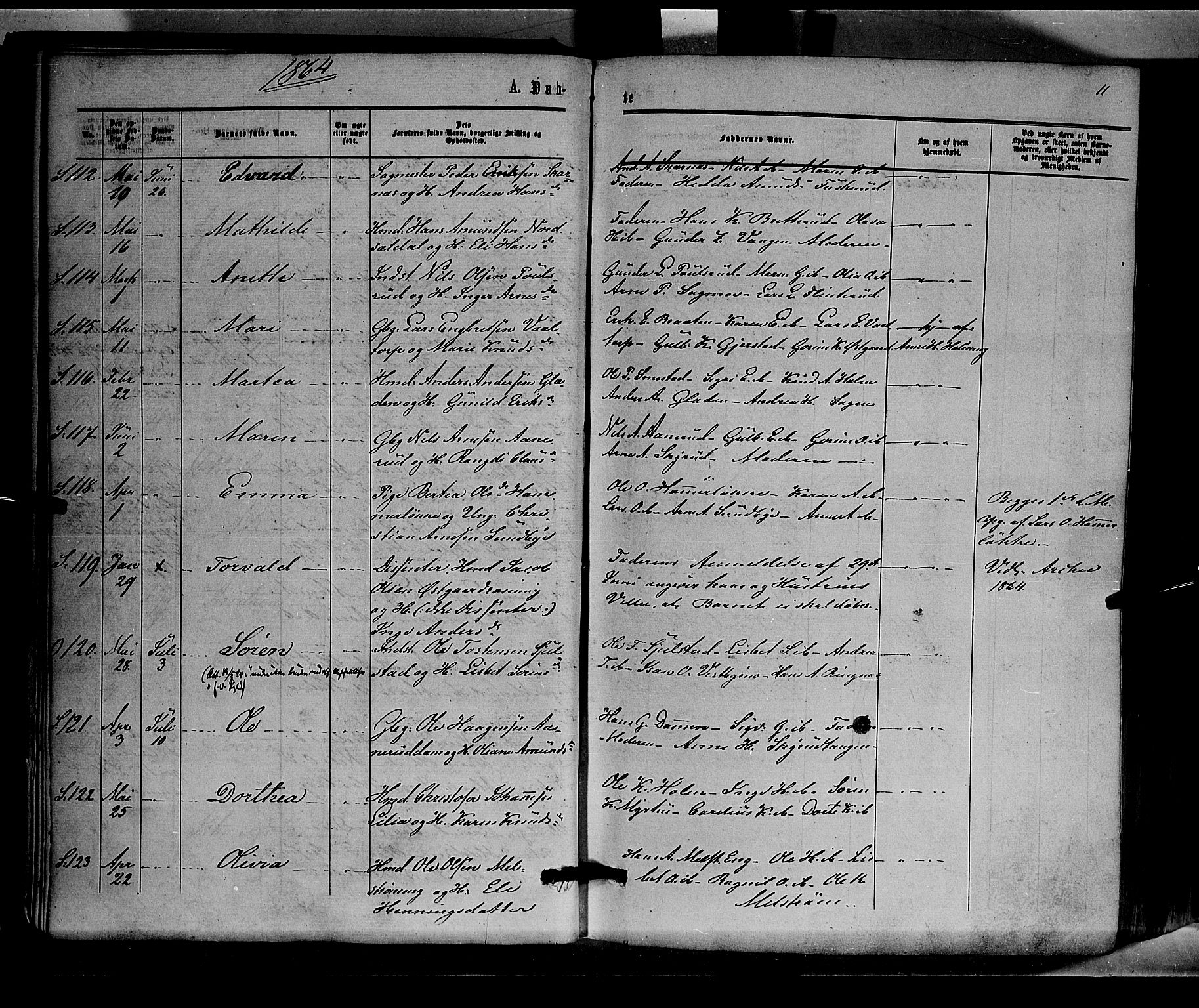 Sør-Odal prestekontor, AV/SAH-PREST-030/H/Ha/Haa/L0003: Ministerialbok nr. 3, 1864-1870, s. 11