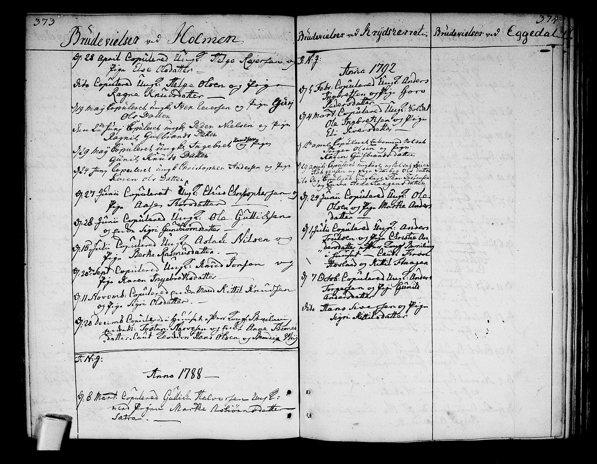 Sigdal kirkebøker, AV/SAKO-A-245/F/Fa/L0002: Ministerialbok nr. I 2, 1778-1792, s. 373-374