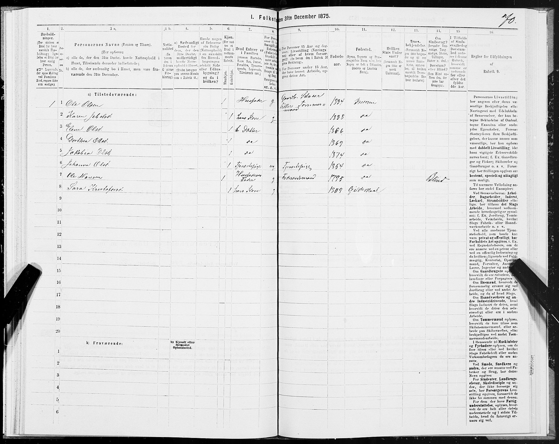 SAT, Folketelling 1875 for 1839P Beiarn prestegjeld, 1875, s. 1070