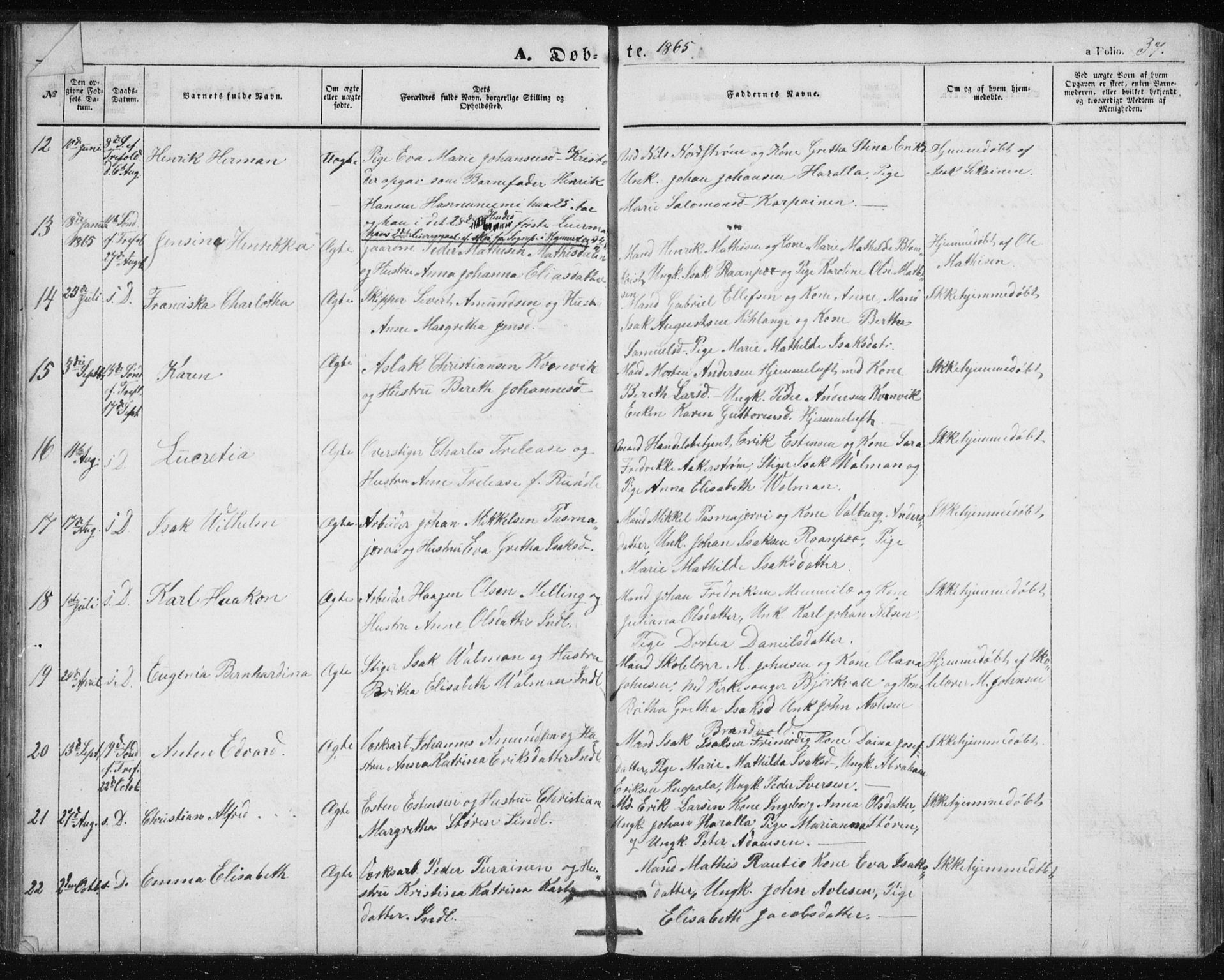 Alta sokneprestkontor, AV/SATØ-S-1338/H/Hb/L0002.klokk: Klokkerbok nr. 2, 1856-1880, s. 37