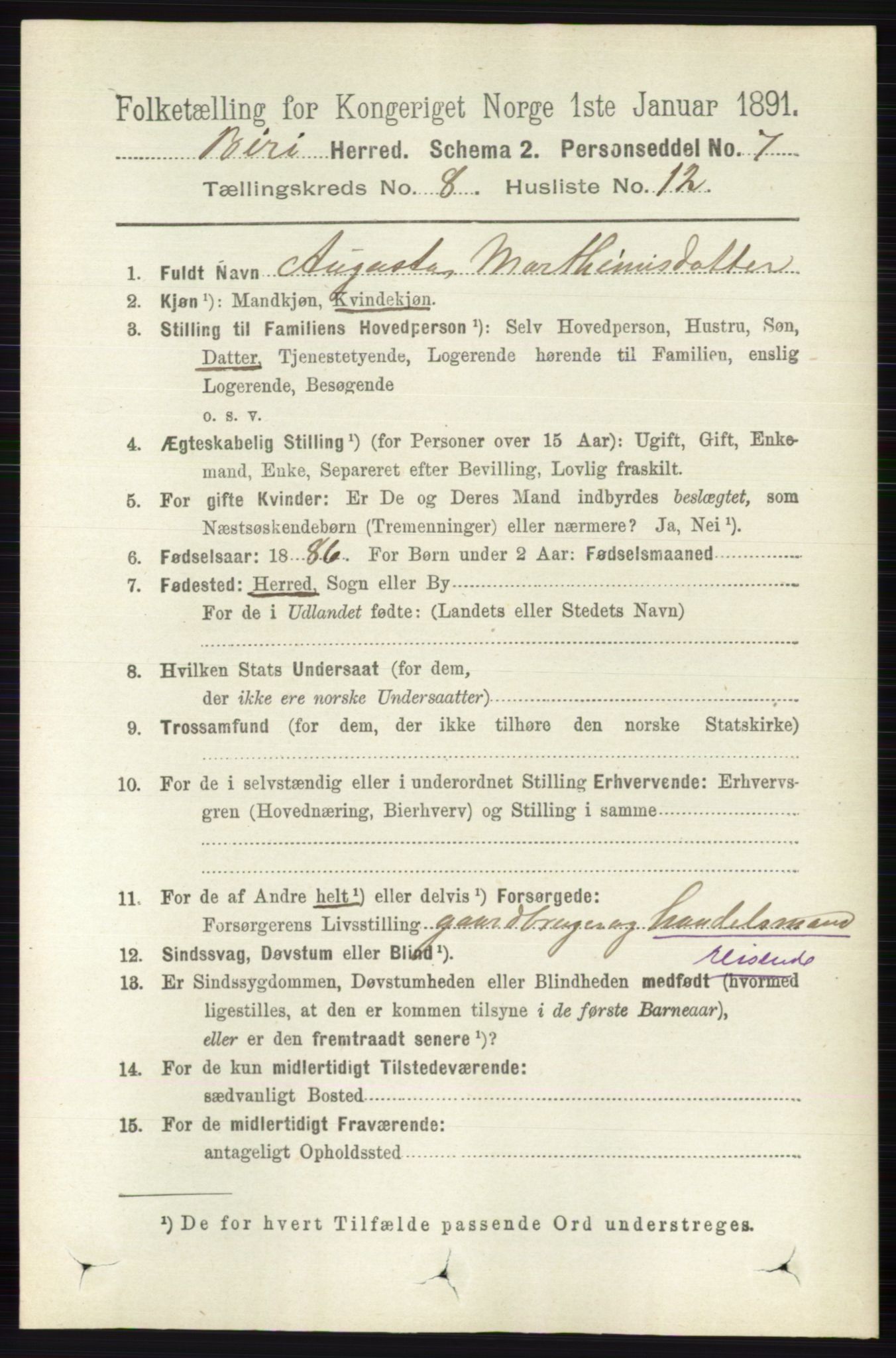 RA, Folketelling 1891 for 0525 Biri herred, 1891, s. 2977