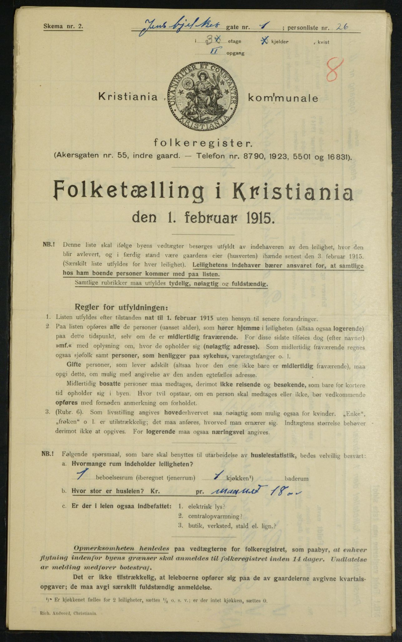 OBA, Kommunal folketelling 1.2.1915 for Kristiania, 1915, s. 45008