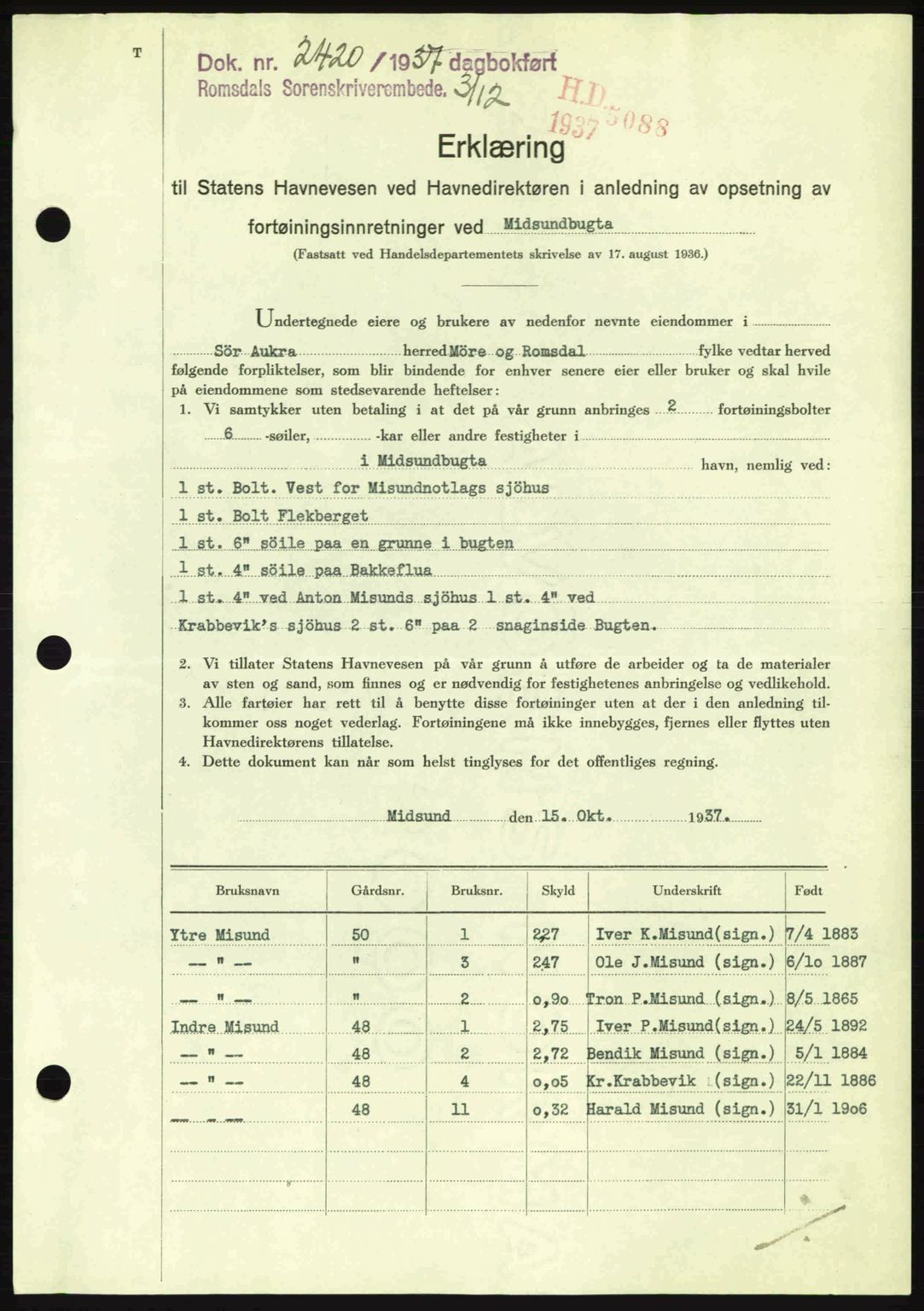 Romsdal sorenskriveri, SAT/A-4149/1/2/2C: Pantebok nr. A4, 1937-1938, Dagboknr: 2420/1937