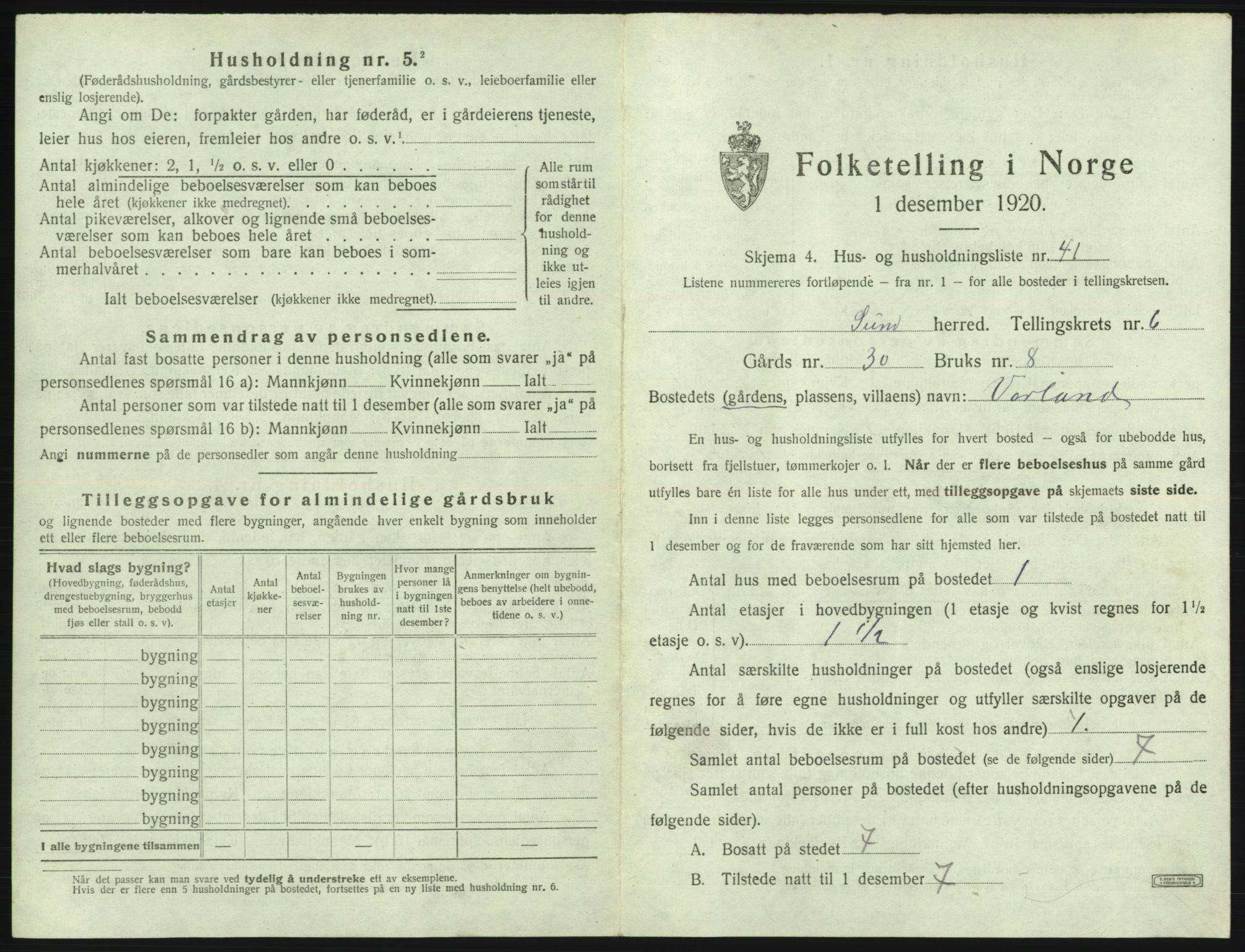 SAB, Folketelling 1920 for 1245 Sund herred, 1920, s. 585