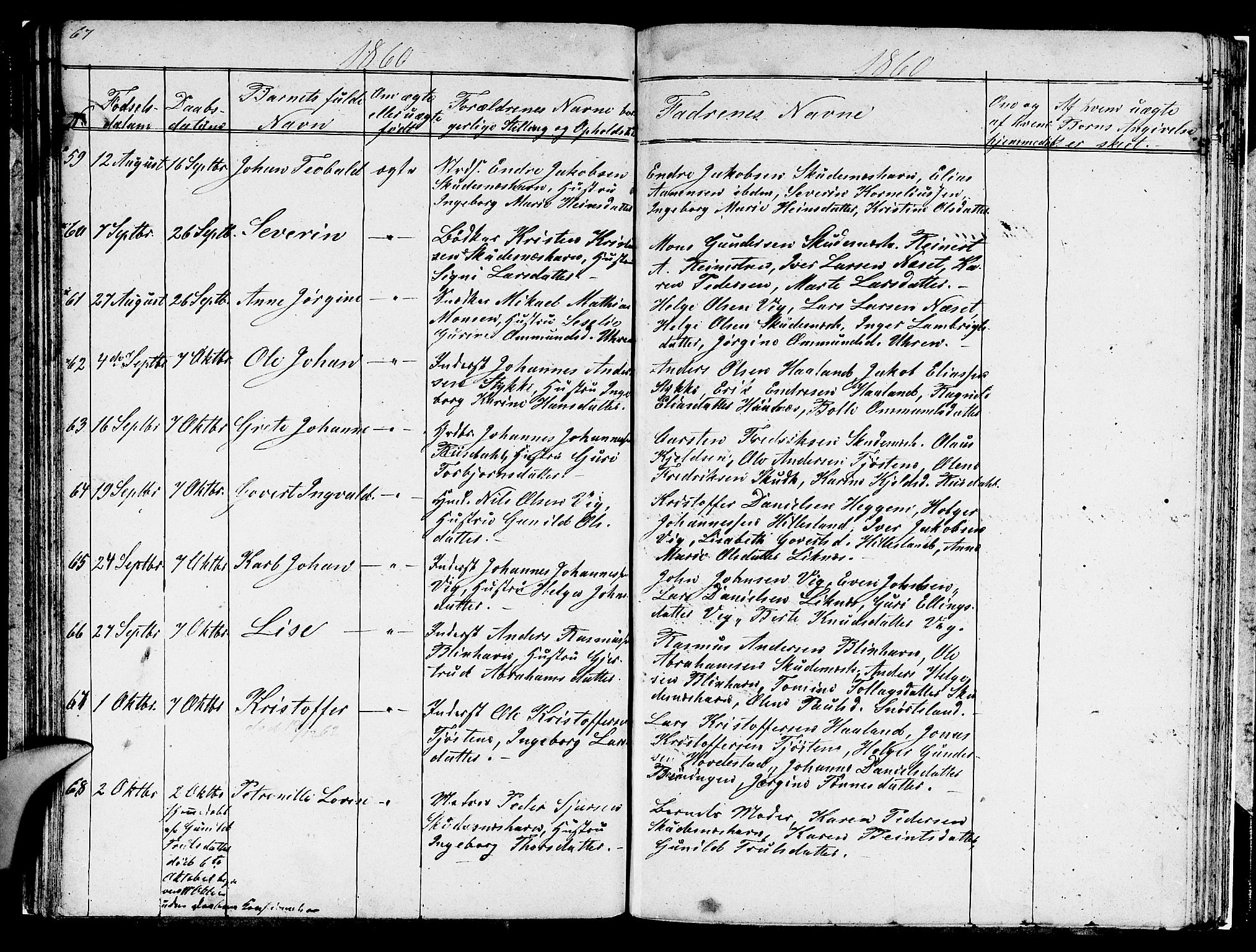 Skudenes sokneprestkontor, AV/SAST-A -101849/H/Ha/Hab/L0001: Klokkerbok nr. B 1, 1848-1864, s. 67