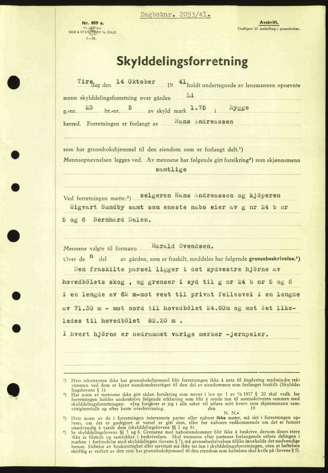 Moss sorenskriveri, SAO/A-10168: Pantebok nr. A9, 1941-1942, Dagboknr: 2093/1941