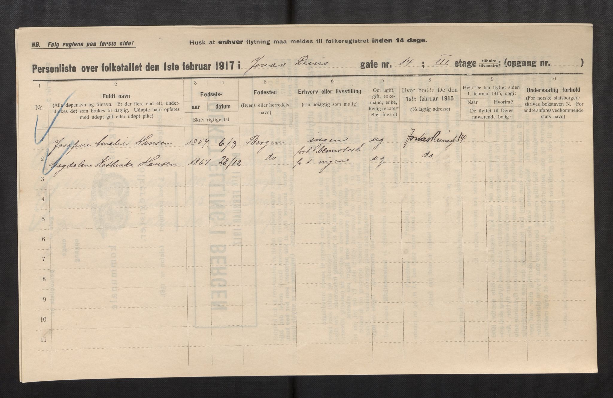 SAB, Kommunal folketelling 1917 for Bergen kjøpstad, 1917, s. 16108