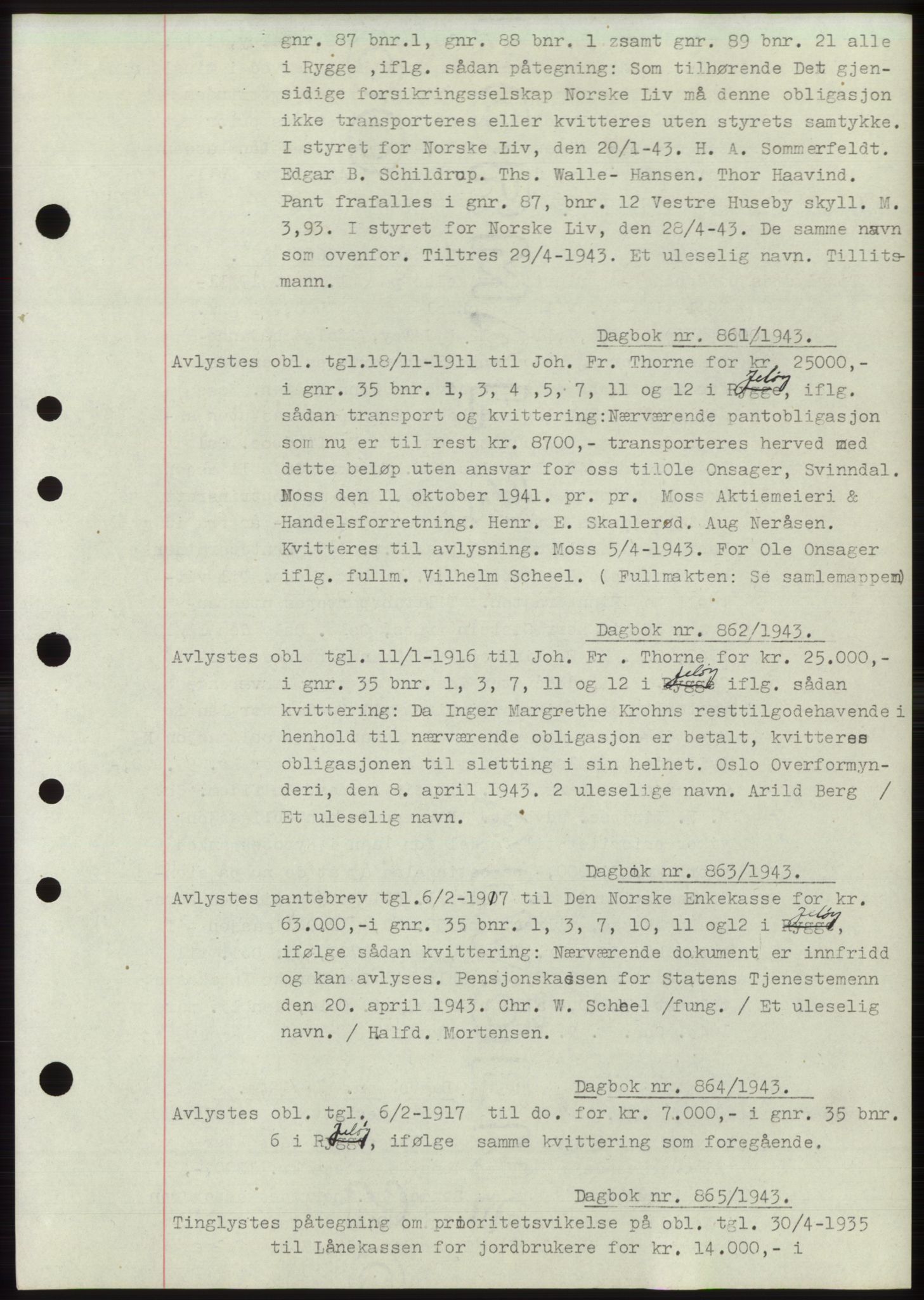 Moss sorenskriveri, SAO/A-10168: Pantebok nr. C10, 1938-1950, Dagboknr: 861/1943