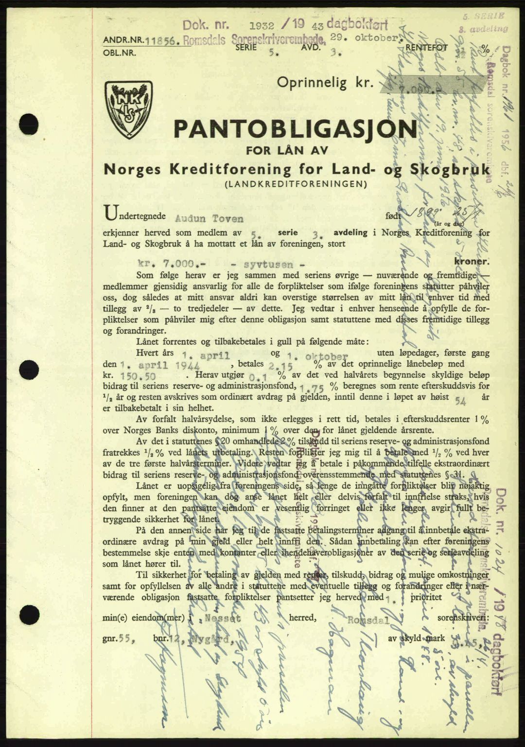 Romsdal sorenskriveri, SAT/A-4149/1/2/2C: Pantebok nr. B2, 1939-1945, Dagboknr: 1932/1943