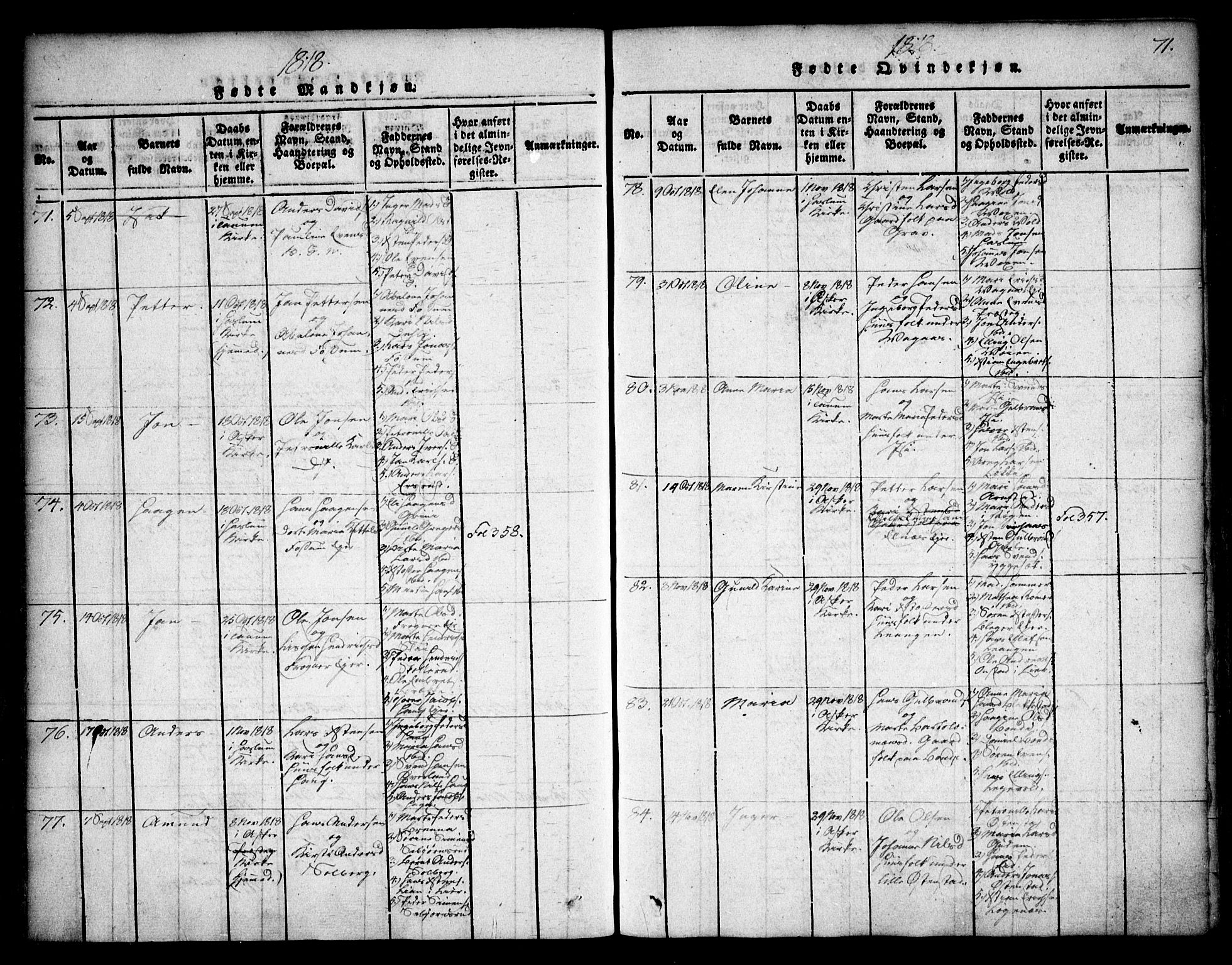 Asker prestekontor Kirkebøker, AV/SAO-A-10256a/F/Fa/L0006: Ministerialbok nr. I 6, 1814-1824, s. 71