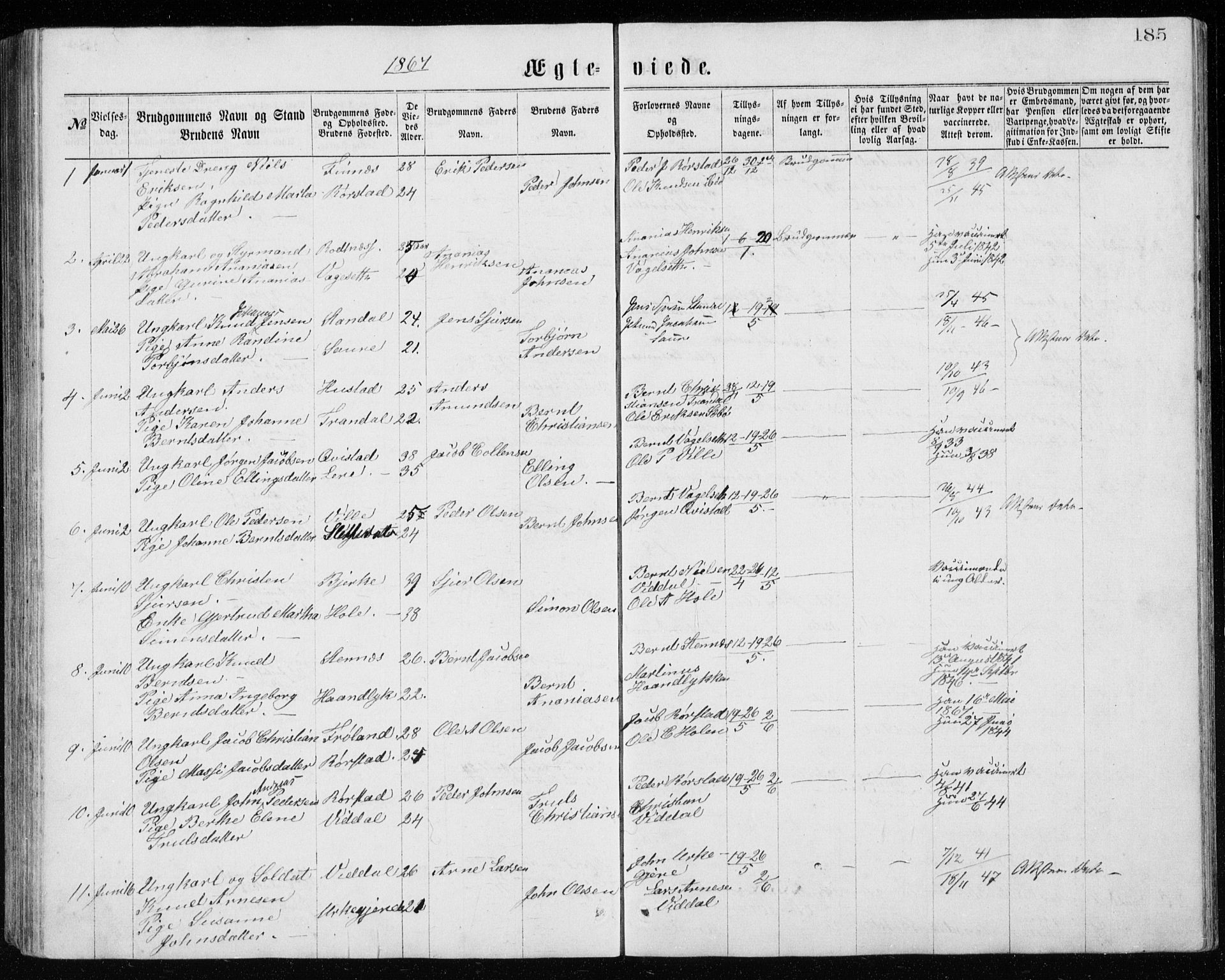 Ministerialprotokoller, klokkerbøker og fødselsregistre - Møre og Romsdal, AV/SAT-A-1454/515/L0214: Klokkerbok nr. 515C01, 1865-1883, s. 185