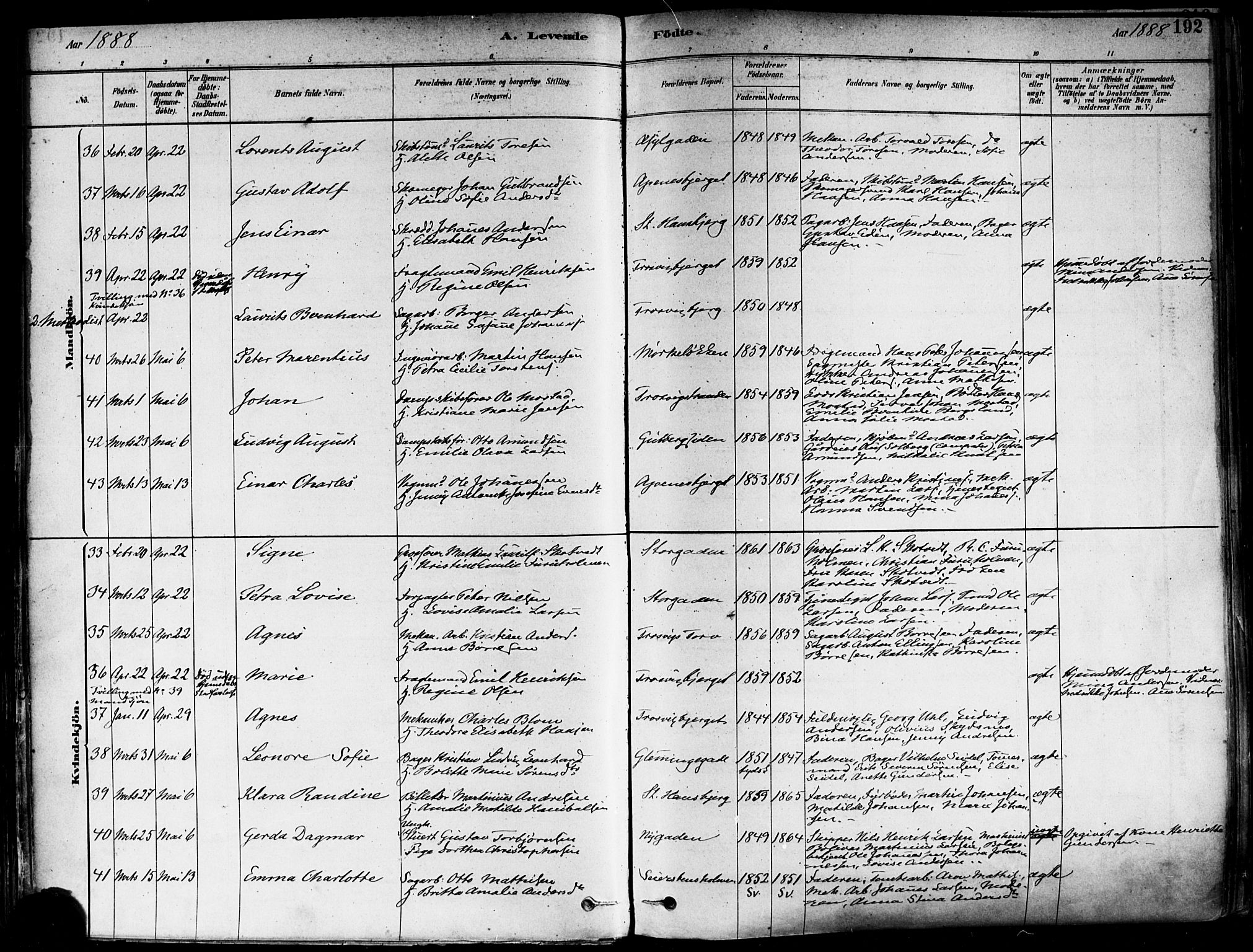 Fredrikstad domkirkes prestekontor Kirkebøker, AV/SAO-A-10906/F/Fa/L0002: Ministerialbok nr. 2, 1878-1894, s. 192
