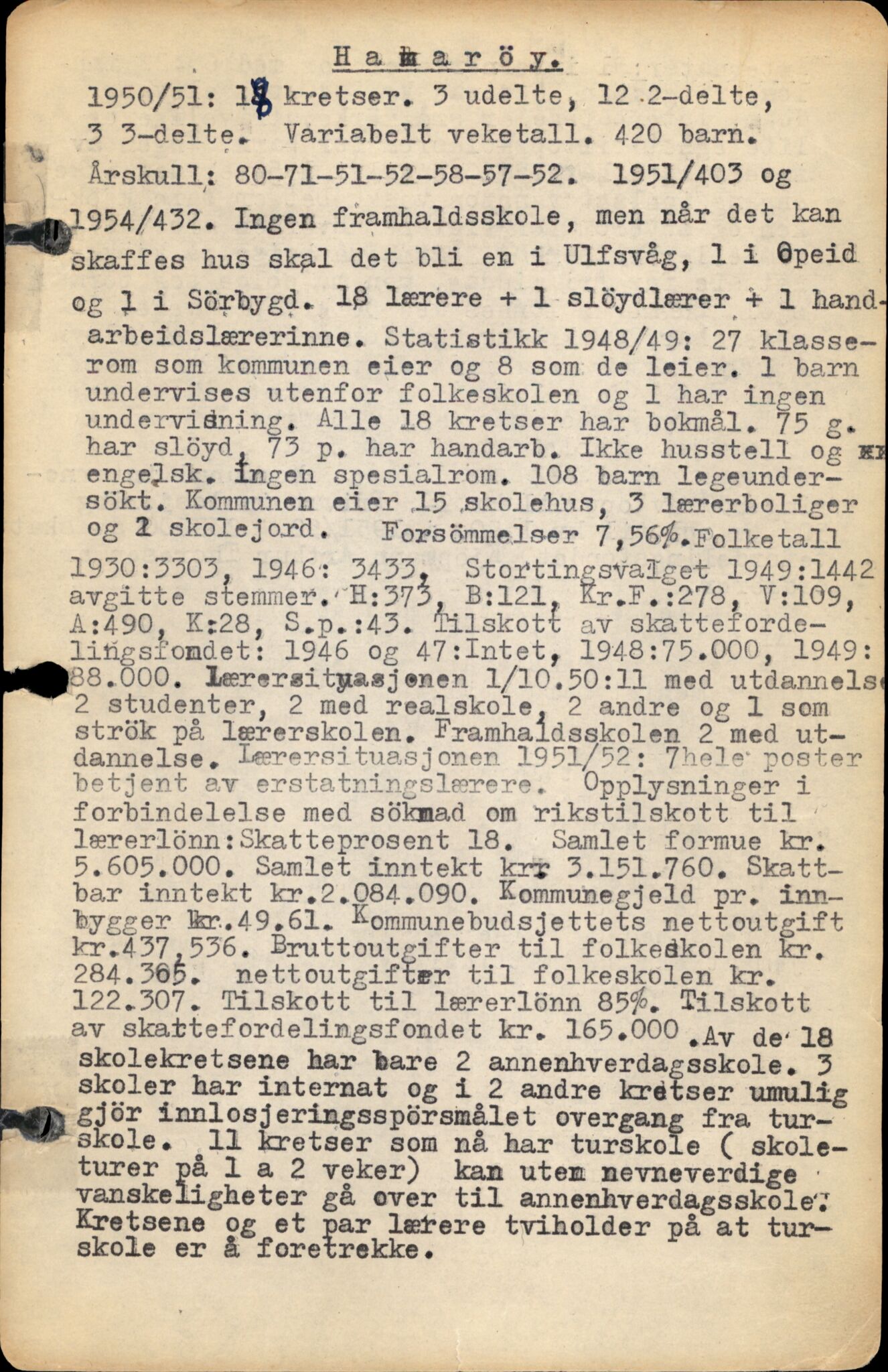 Nordland Fylkeskommune. Fylkesskolestyre, AIN/NFK-10-123/F/Fa/L0005: Hamarøy, Hattfjeldal, Hemnes, Herøy, Hol, Internater, Kjerringøy, Korgen, Langnes, Leiranger, Leirfjord og Lurøy,, 1950-1960