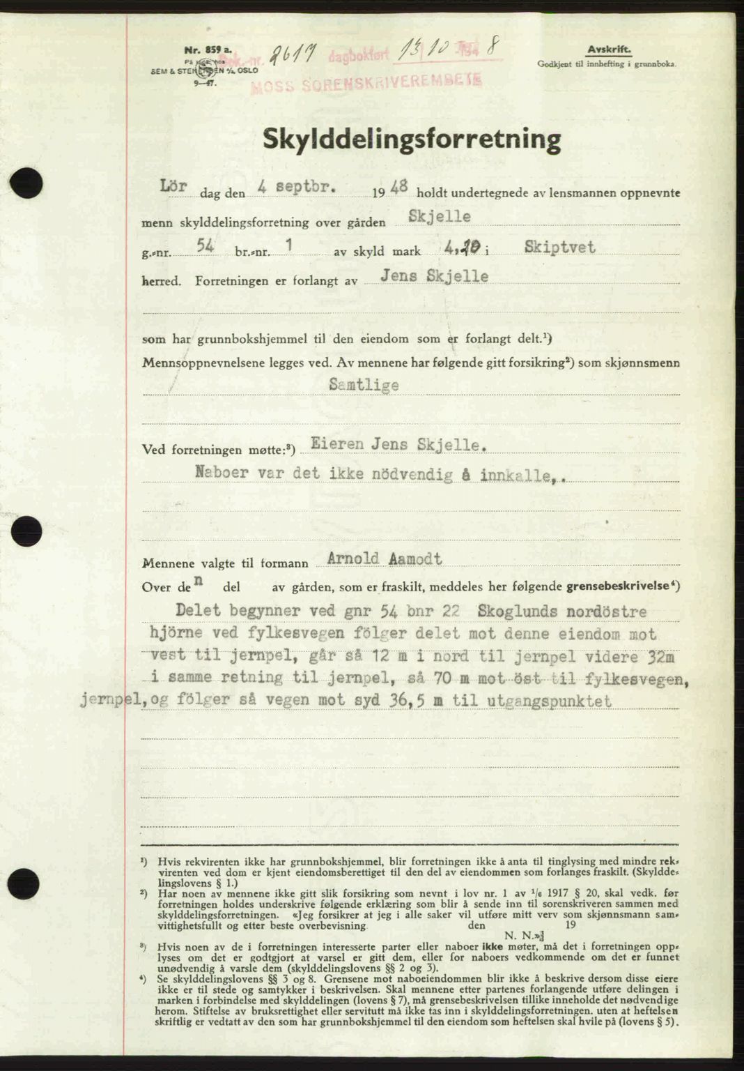 Moss sorenskriveri, SAO/A-10168: Pantebok nr. A2, 1947-1950, Dagboknr: 2617/1948