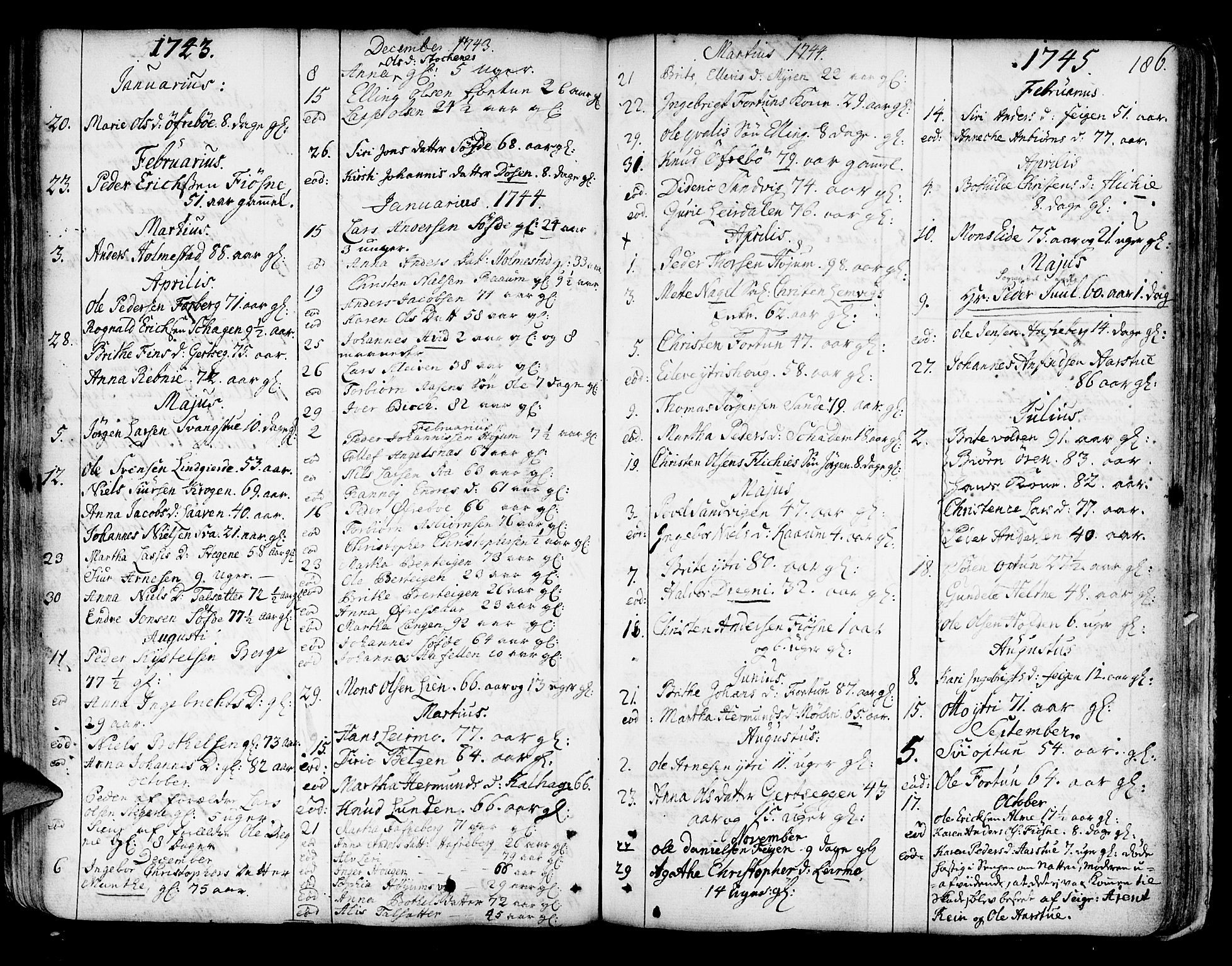 Luster sokneprestembete, AV/SAB-A-81101/H/Haa/Haaa/L0001: Ministerialbok nr. A 1, 1731-1803, s. 186