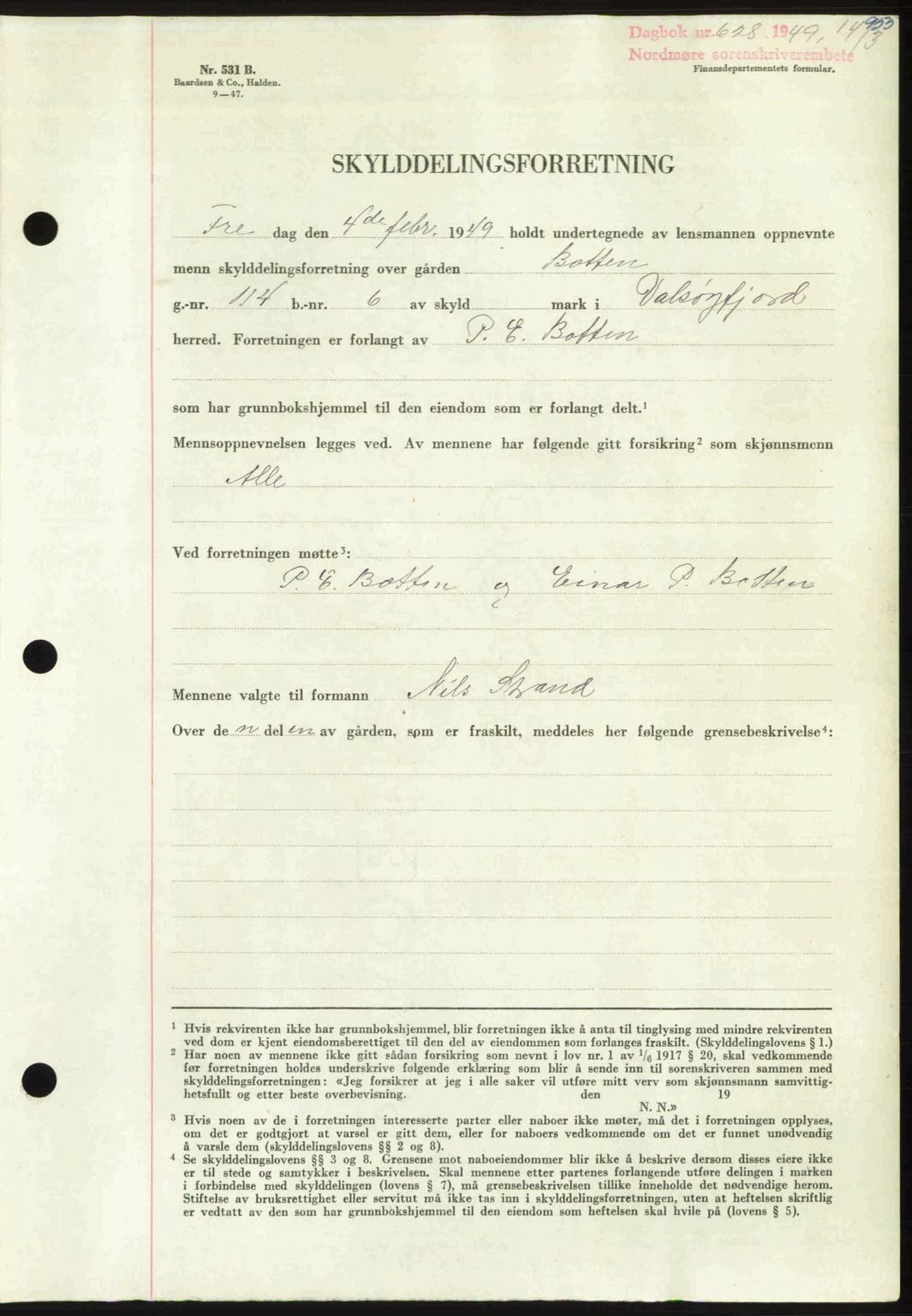 Nordmøre sorenskriveri, SAT/A-4132/1/2/2Ca: Pantebok nr. A110, 1948-1949, Dagboknr: 628/1949