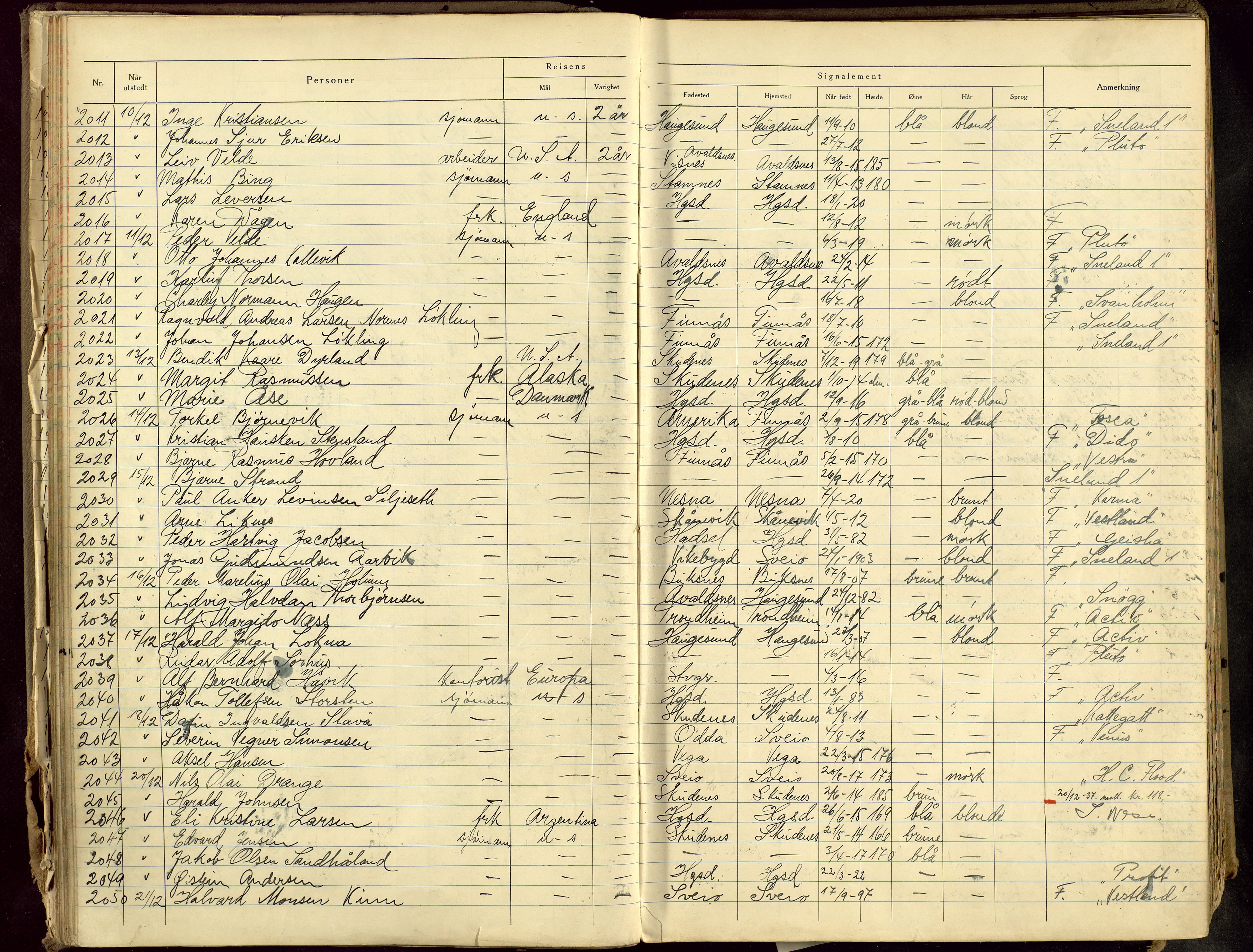 Haugesund politikammer, SAST/A-100440/K/L0006: Passprotokoll 2/1-37-4/3-40, 1937-1940, s. 56