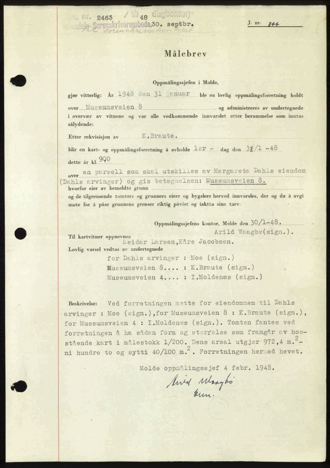 Romsdal sorenskriveri, SAT/A-4149/1/2/2C: Pantebok nr. A27, 1948-1948, Dagboknr: 2463/1948