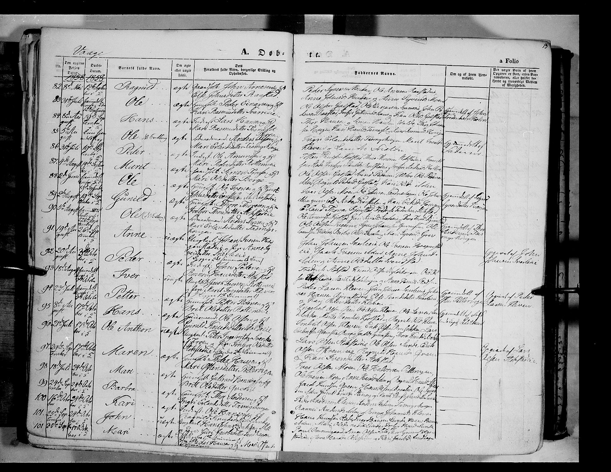 Vågå prestekontor, AV/SAH-PREST-076/H/Ha/Haa/L0006: Ministerialbok nr. 6 /1, 1856-1872, s. 13