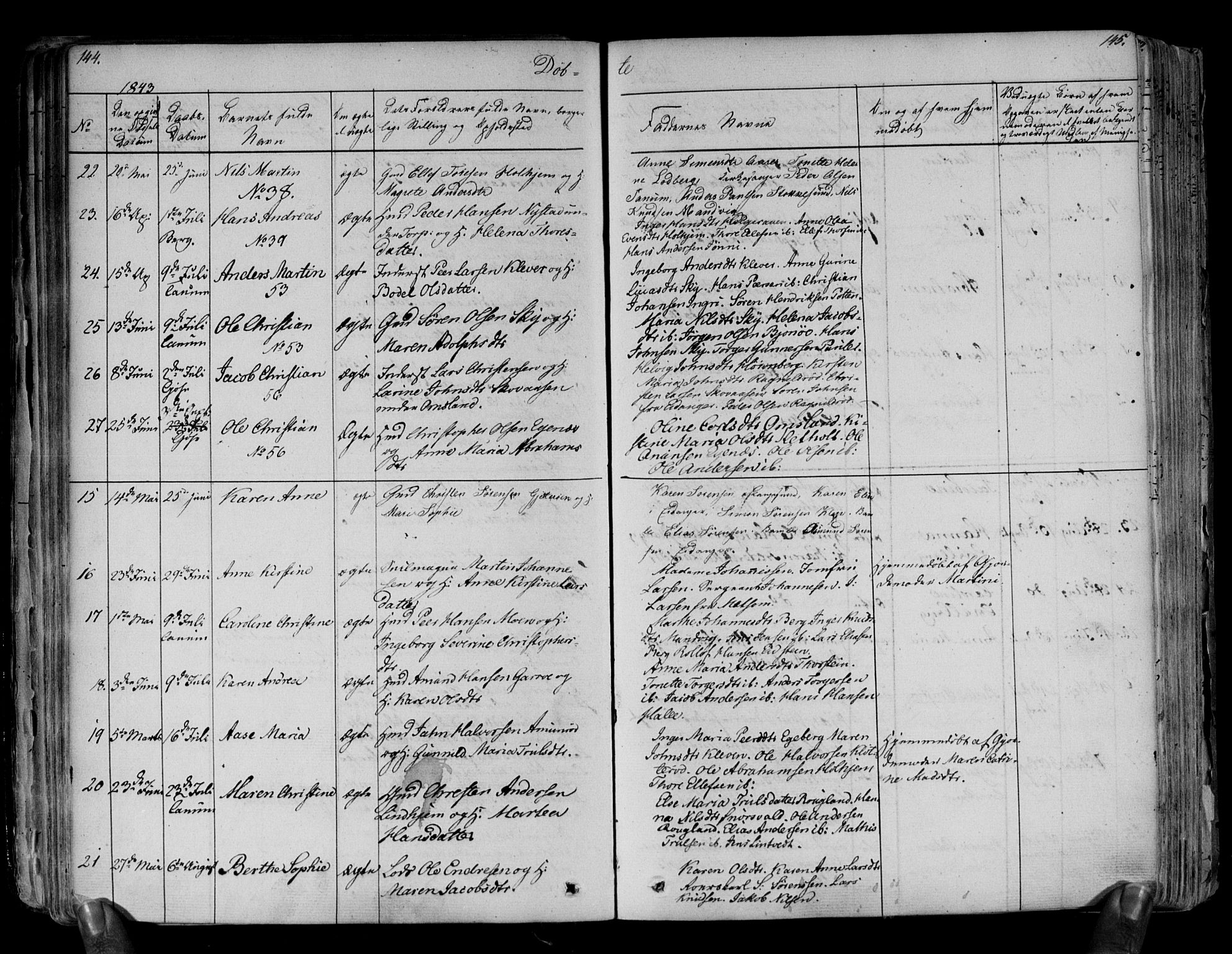 Brunlanes kirkebøker, AV/SAKO-A-342/F/Fa/L0003: Ministerialbok nr. I 3, 1834-1845, s. 144-145
