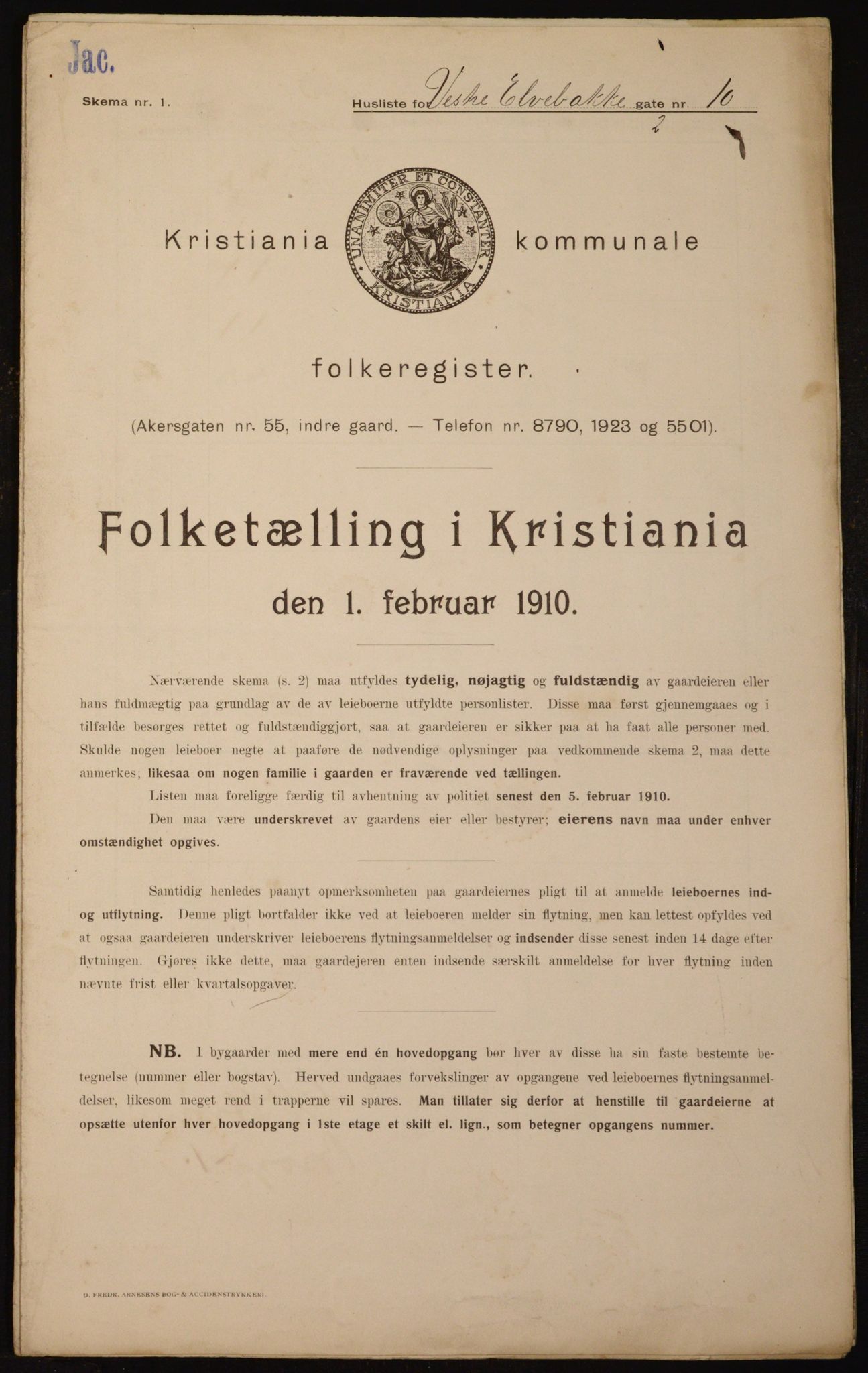 OBA, Kommunal folketelling 1.2.1910 for Kristiania, 1910, s. 116105