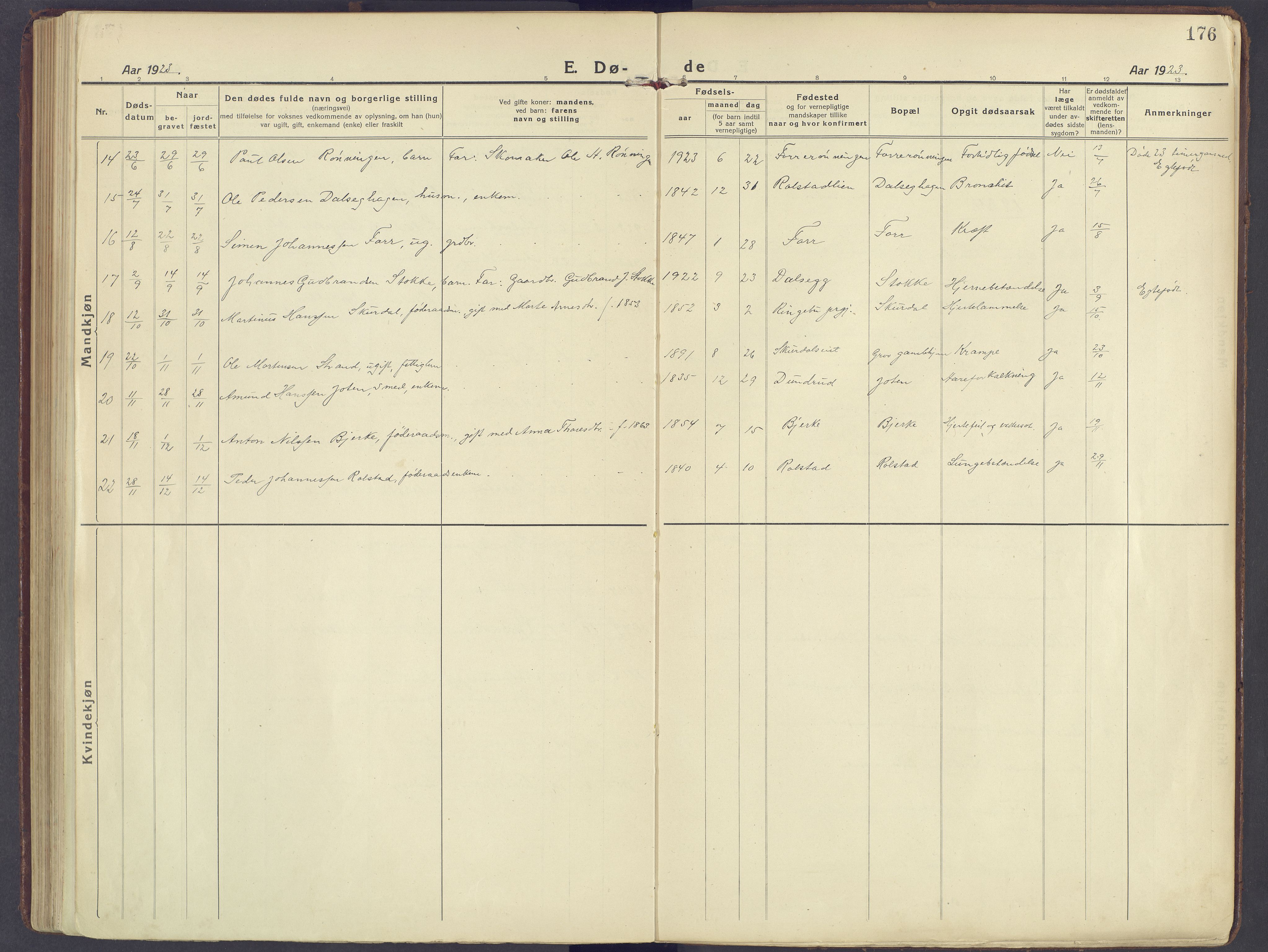 Sør-Fron prestekontor, SAH/PREST-010/H/Ha/Haa/L0005: Ministerialbok nr. 5, 1920-1933, s. 176