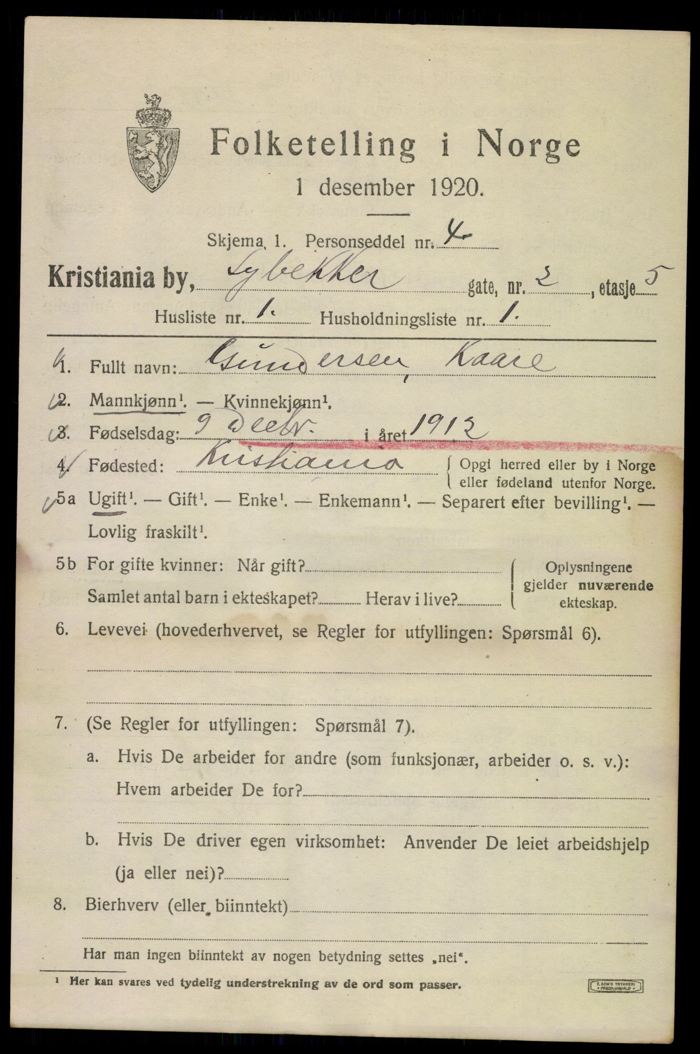 SAO, Folketelling 1920 for 0301 Kristiania kjøpstad, 1920, s. 366581