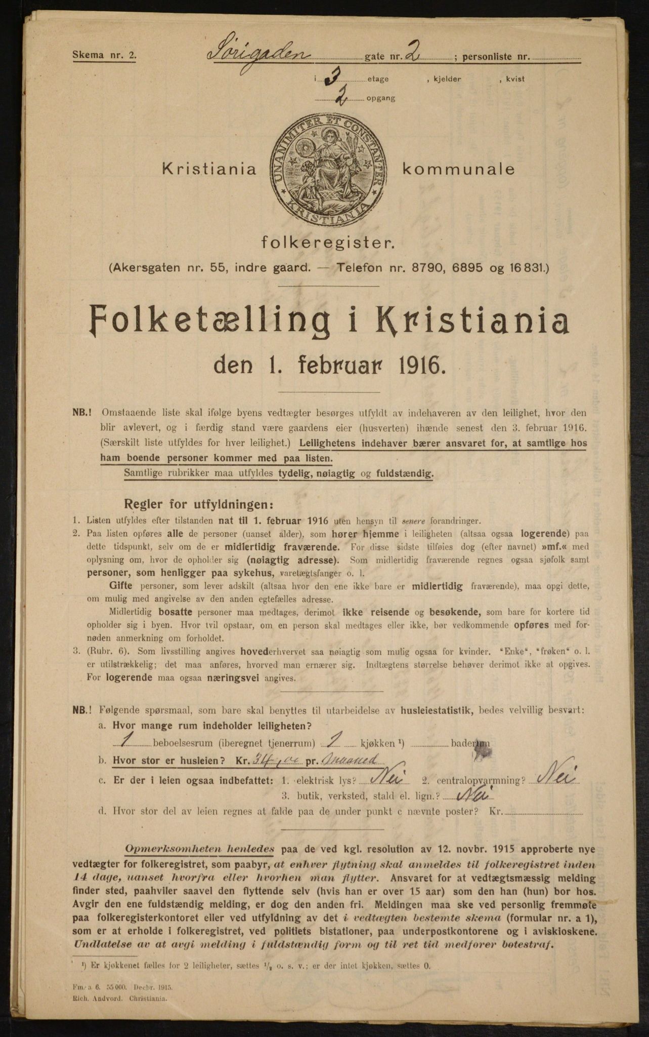 OBA, Kommunal folketelling 1.2.1916 for Kristiania, 1916, s. 109411