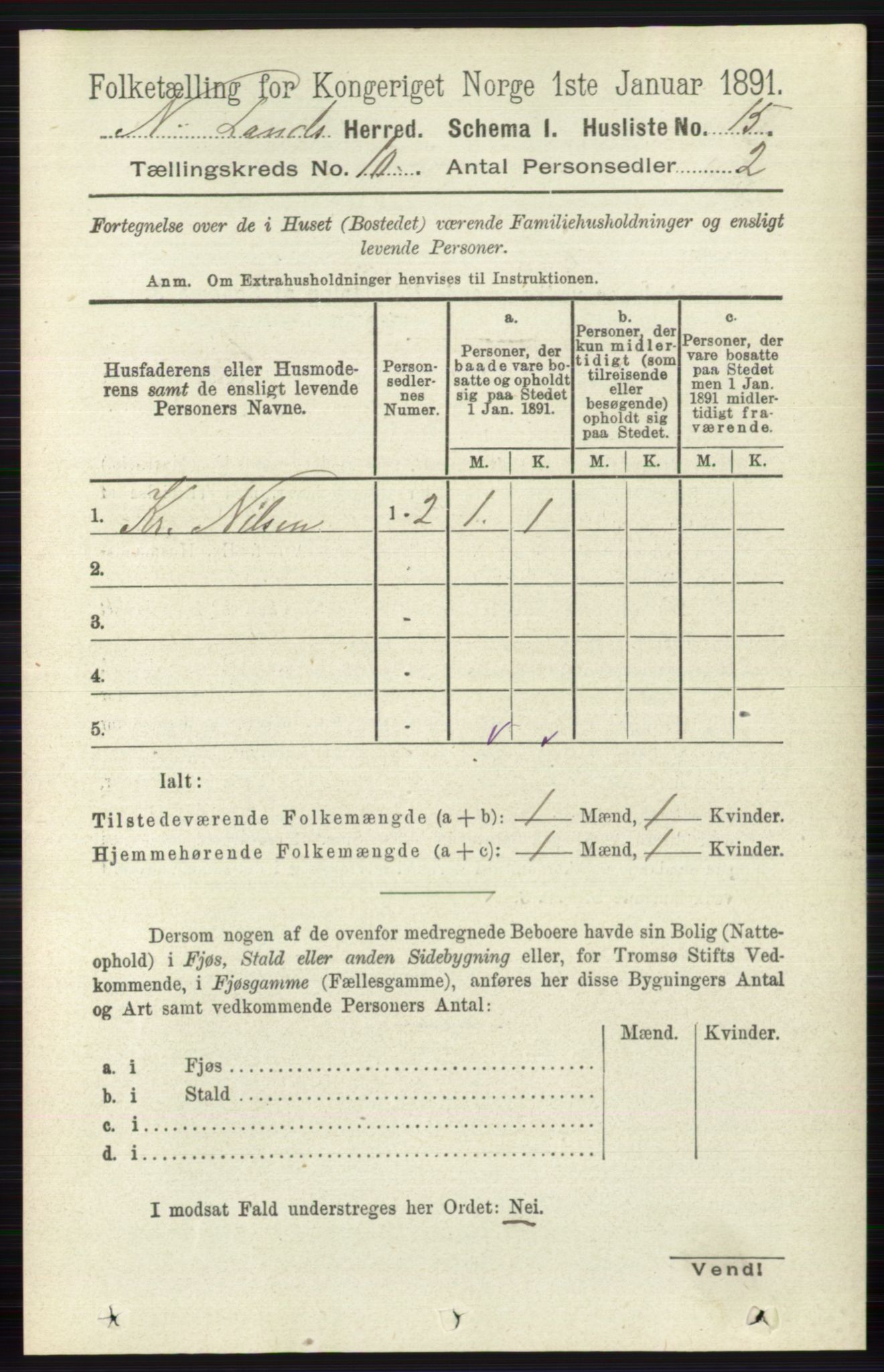 RA, Folketelling 1891 for 0538 Nordre Land herred, 1891, s. 2785