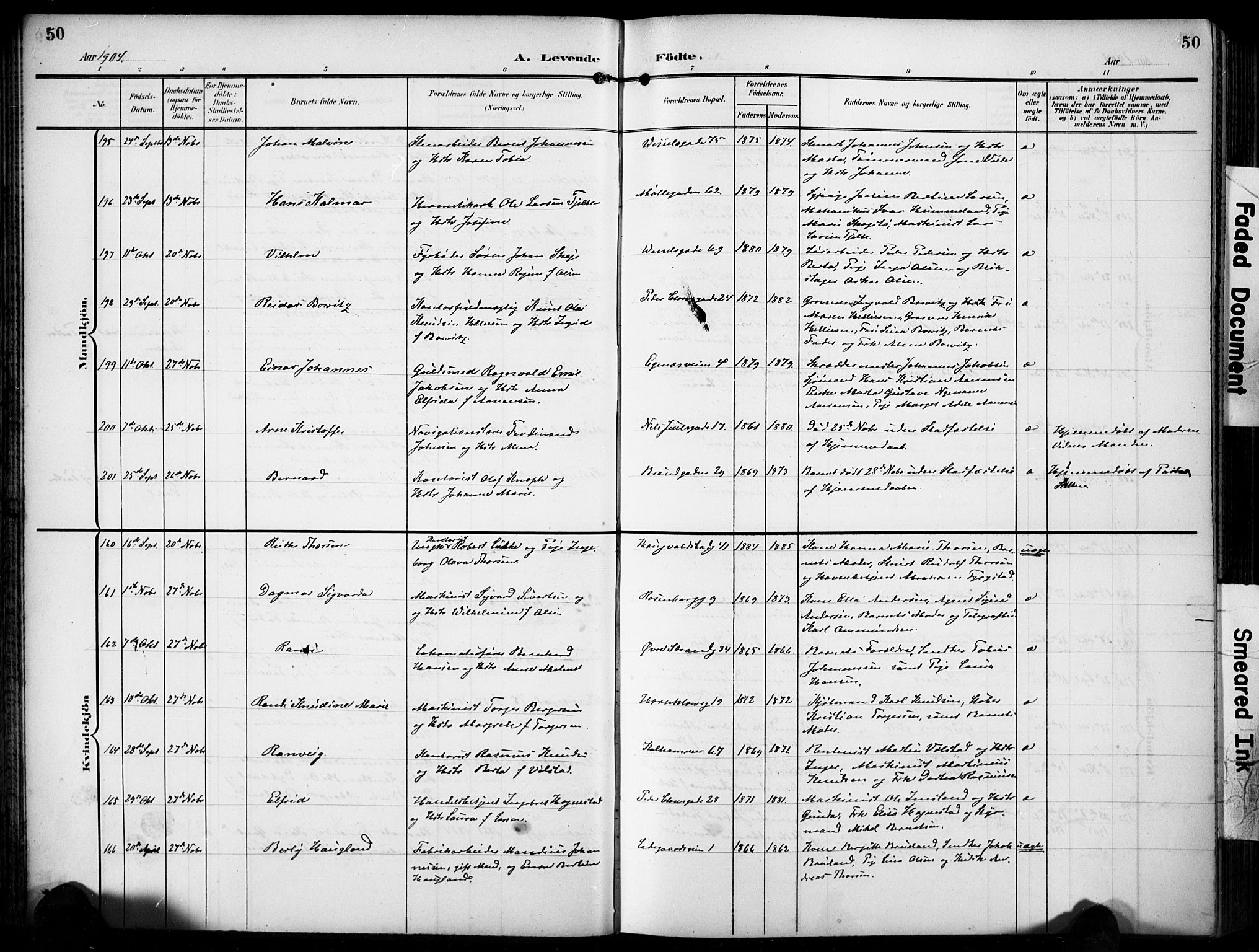 Domkirken sokneprestkontor, AV/SAST-A-101812/001/30/30BB/L0018: Klokkerbok nr. B 18, 1903-1915, s. 50