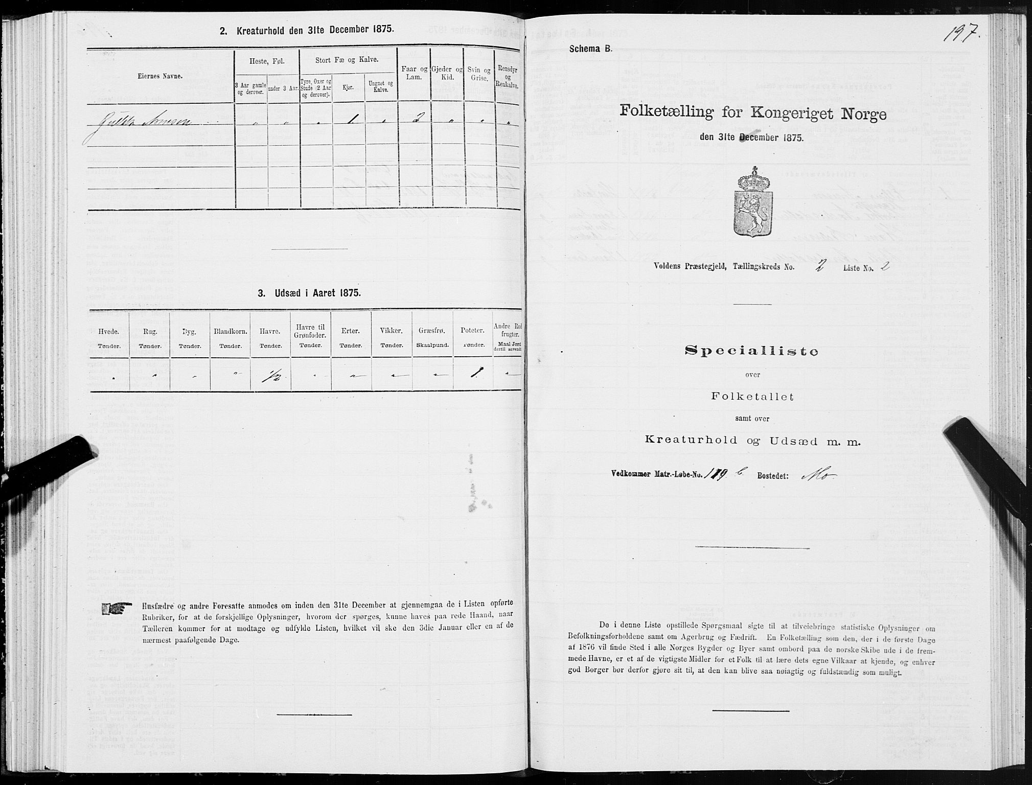 SAT, Folketelling 1875 for 1519P Volda prestegjeld, 1875, s. 2197