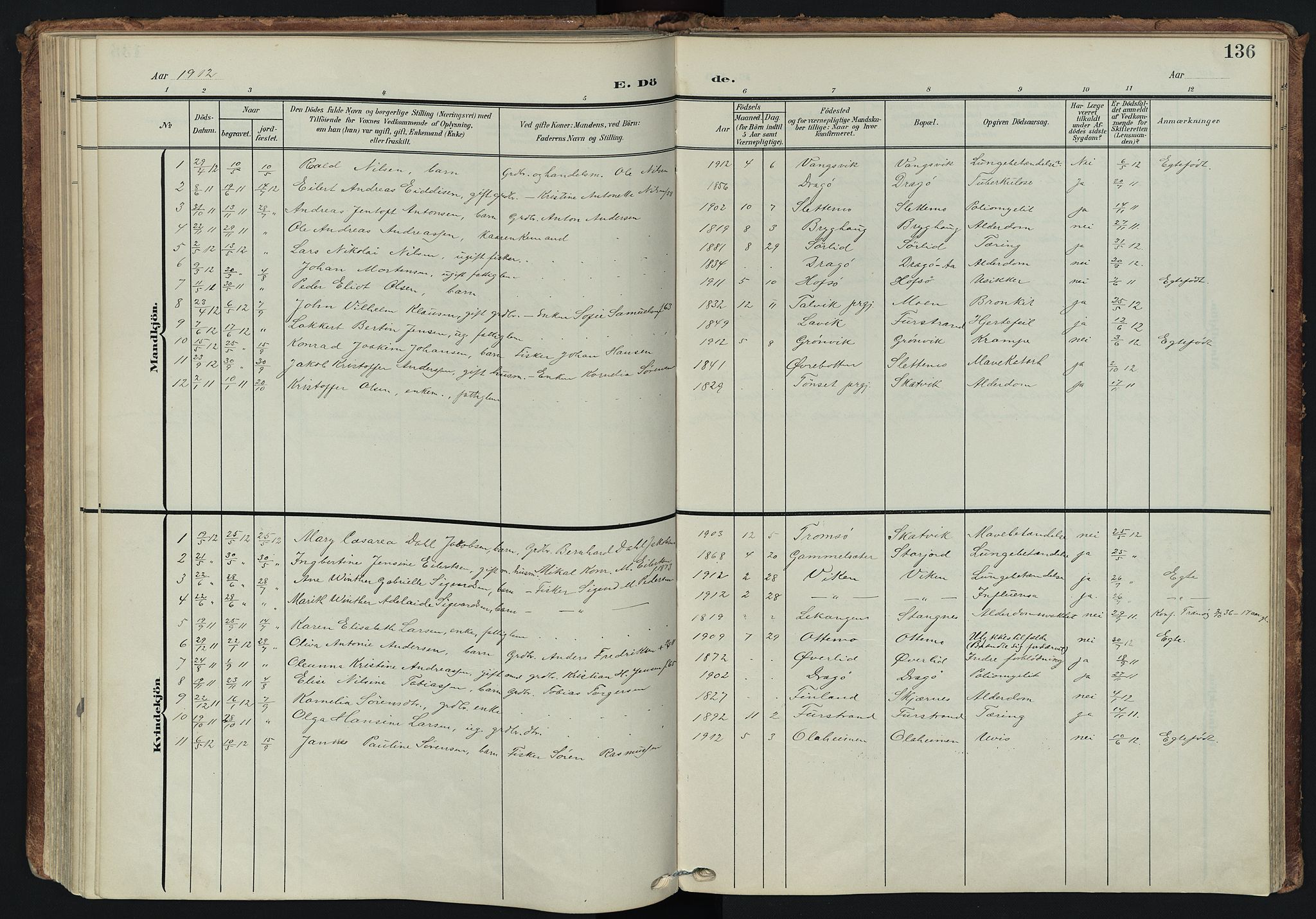 Tranøy sokneprestkontor, AV/SATØ-S-1313/I/Ia/Iaa/L0014kirke: Ministerialbok nr. 14, 1905-1919, s. 136