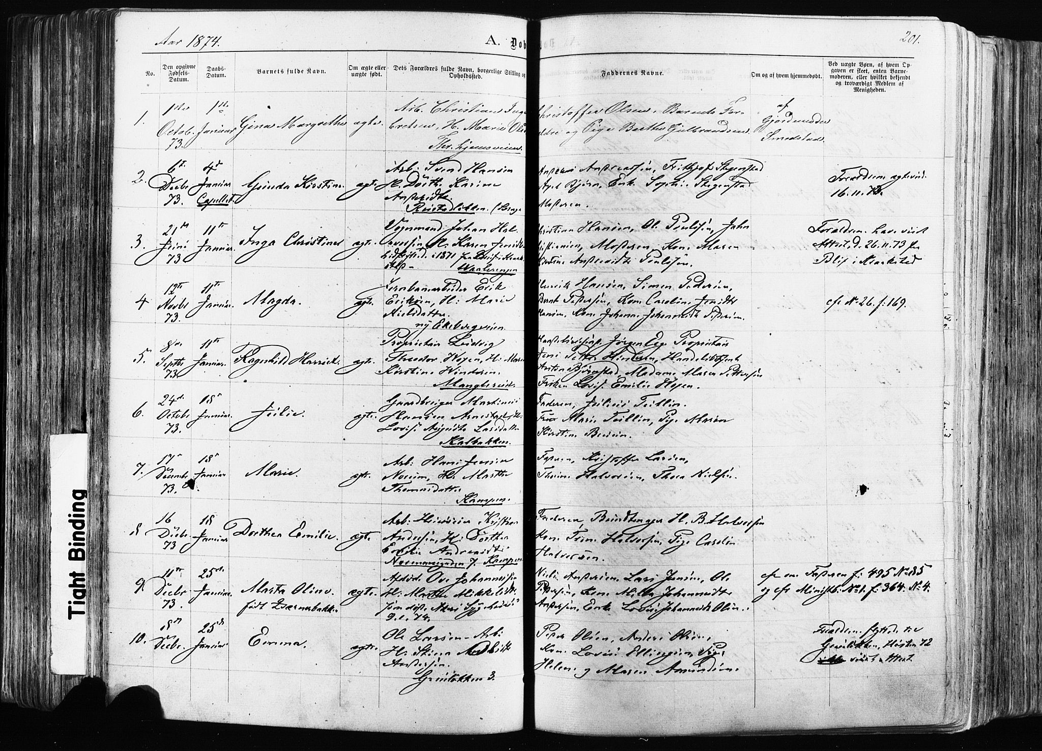 Østre Aker prestekontor Kirkebøker, AV/SAO-A-10840/F/Fa/L0003: Ministerialbok nr. I 3, 1869-1875, s. 201