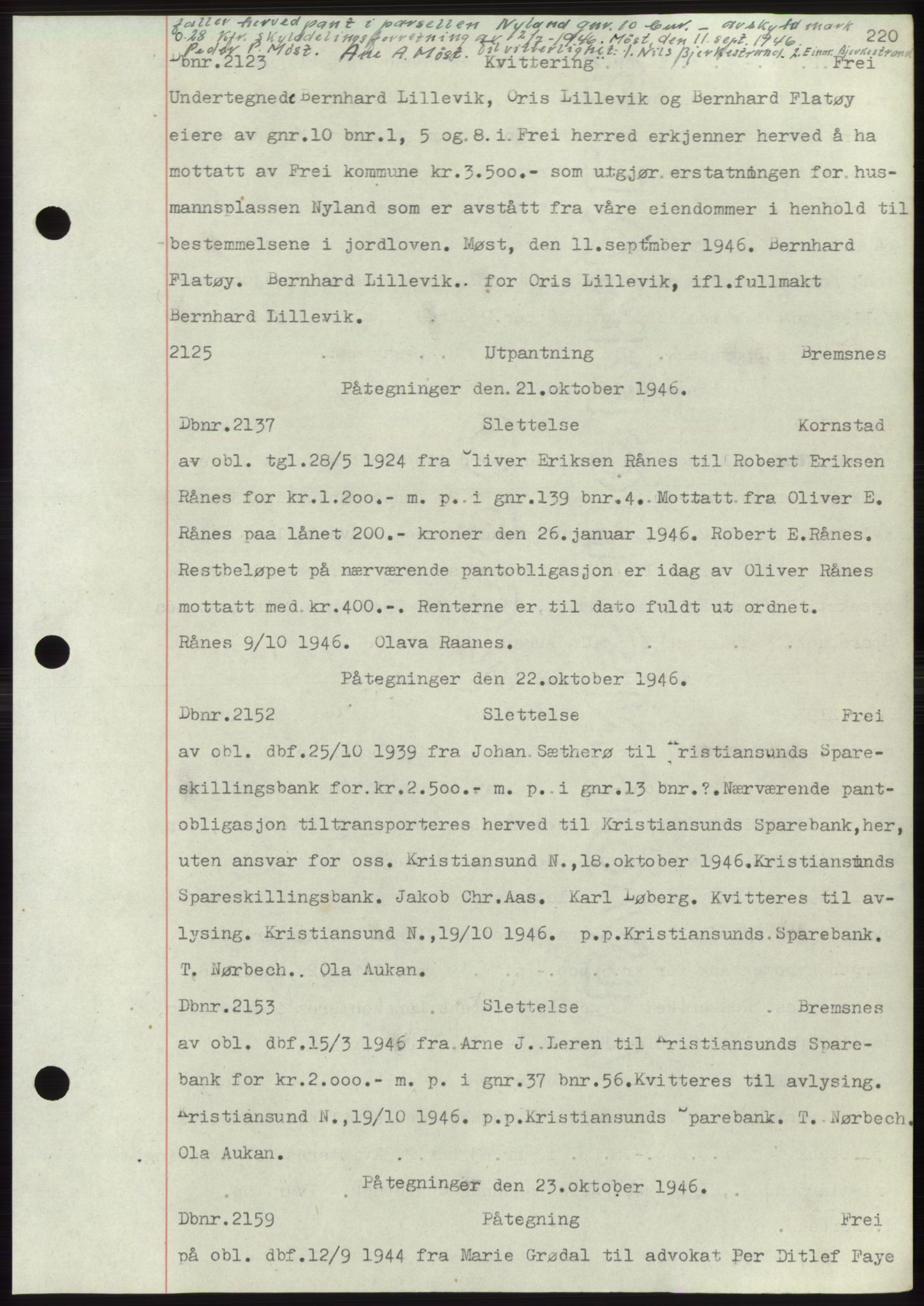 Nordmøre sorenskriveri, SAT/A-4132/1/2/2Ca: Pantebok nr. C82b, 1946-1951, Dagboknr: 2123/1946