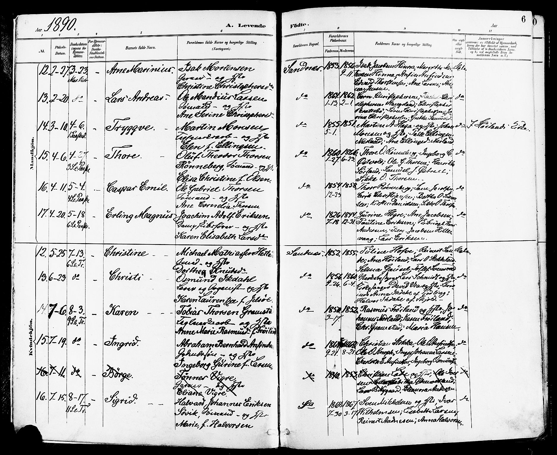 Høyland sokneprestkontor, AV/SAST-A-101799/001/30BA/L0014: Ministerialbok nr. A 12, 1890-1898, s. 6