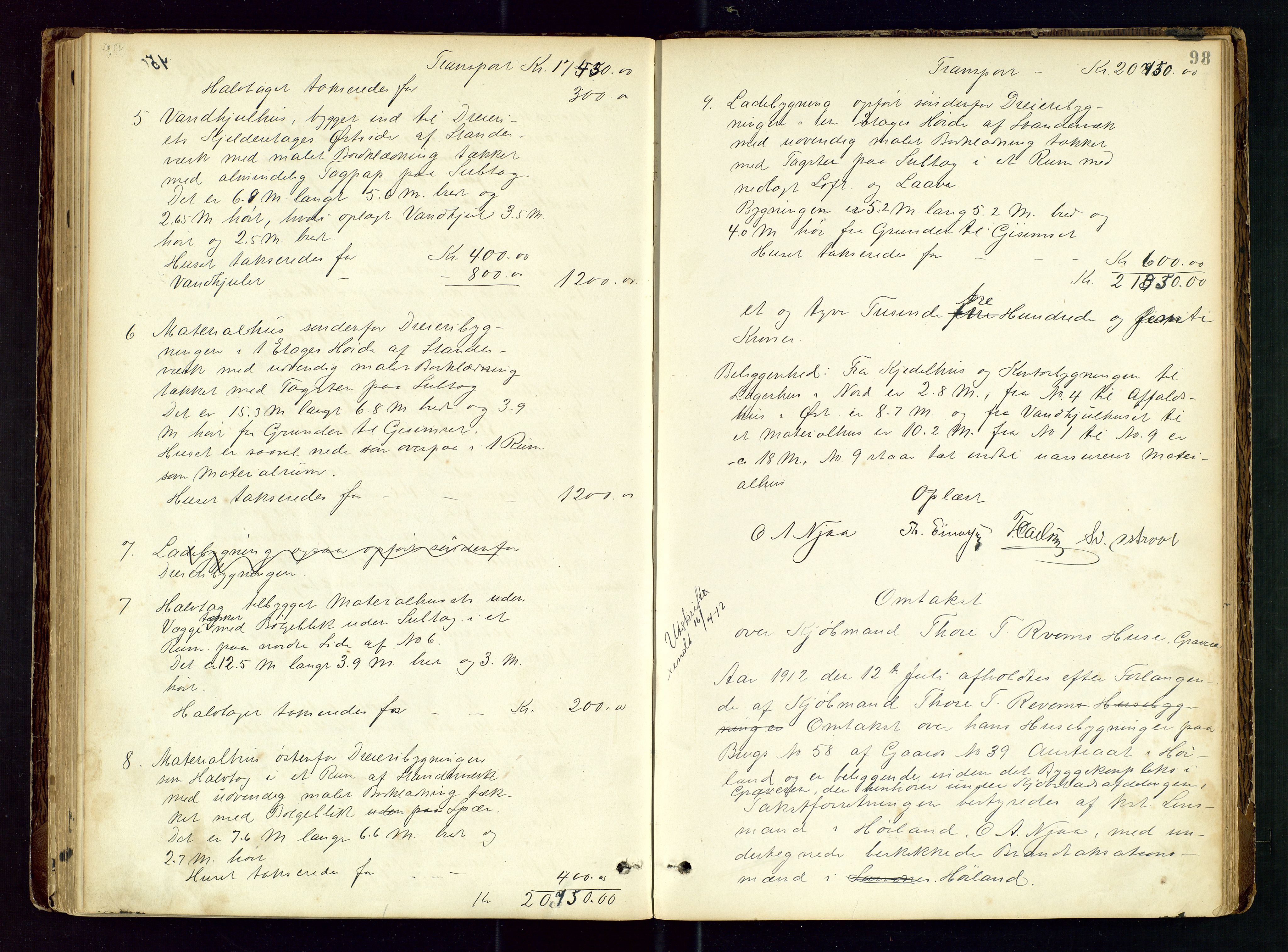 Høyland/Sandnes lensmannskontor, AV/SAST-A-100166/Goa/L0002: "Brandtaxtprotokol for Landafdelingen i Høiland", 1880-1917, s. 97b-98a