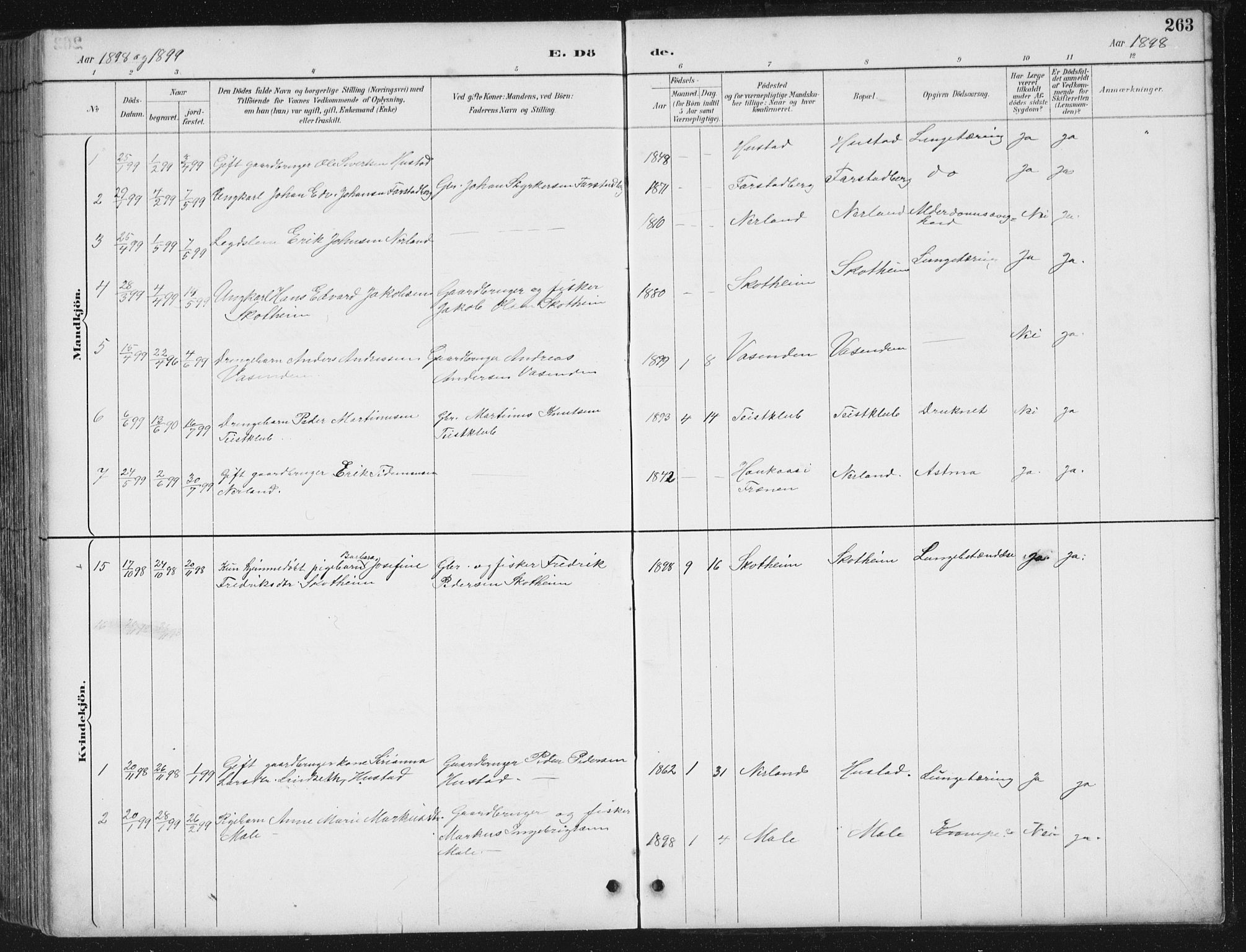Ministerialprotokoller, klokkerbøker og fødselsregistre - Møre og Romsdal, AV/SAT-A-1454/567/L0783: Klokkerbok nr. 567C03, 1887-1903, s. 263