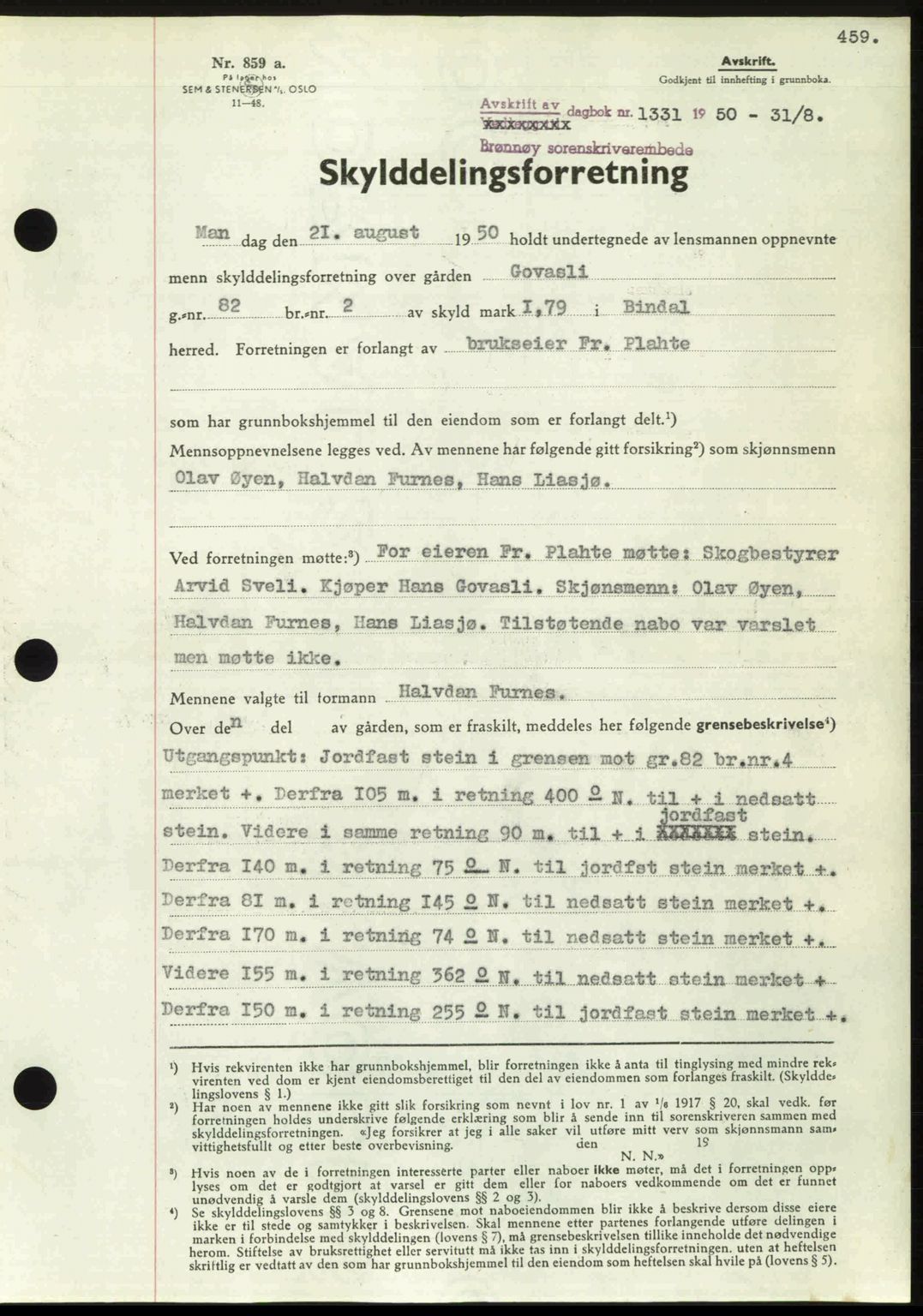 Brønnøy sorenskriveri, SAT/A-4170/1/2/2C: Pantebok nr. 36, 1950-1950, Dagboknr: 1331/1950