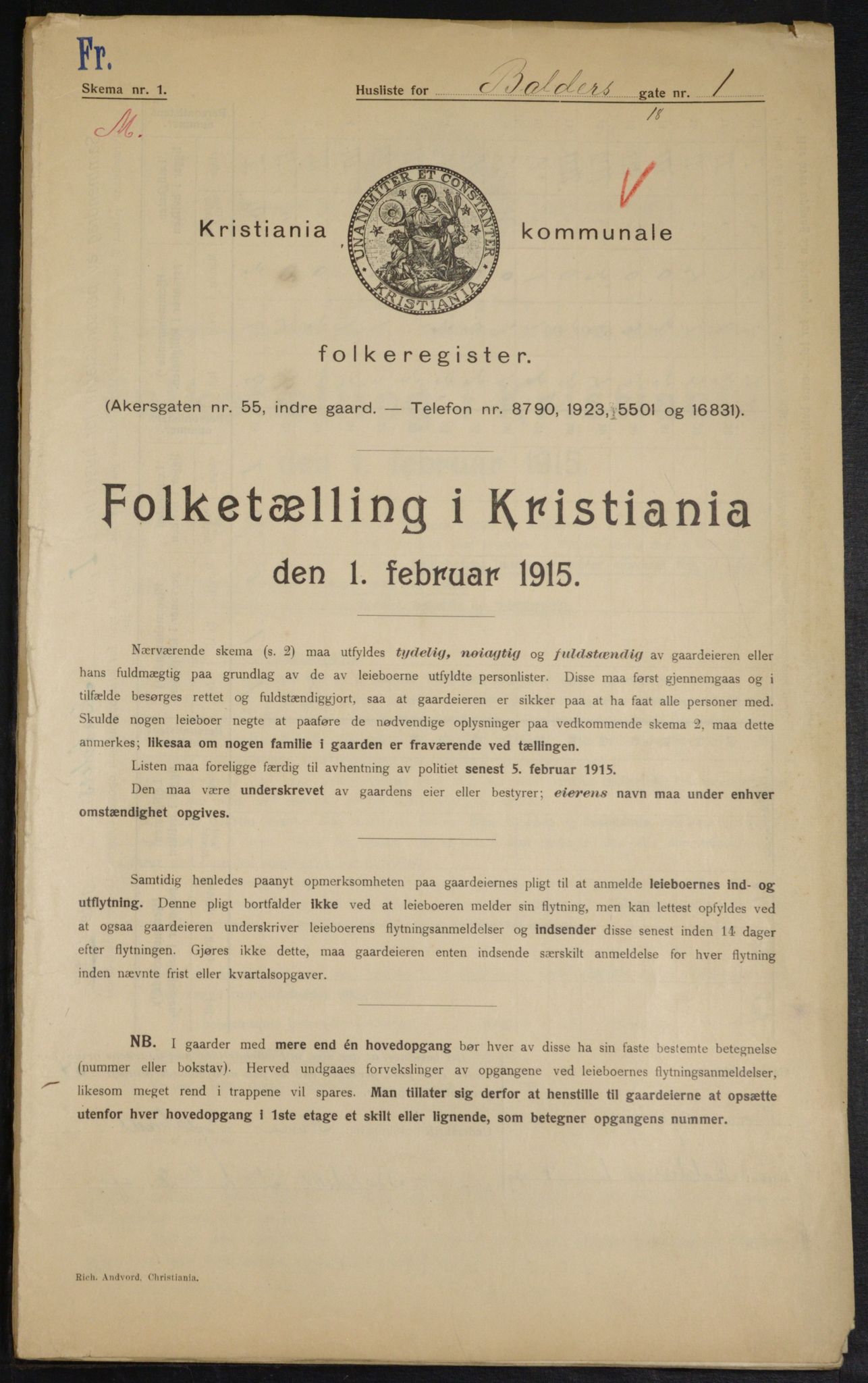 OBA, Kommunal folketelling 1.2.1915 for Kristiania, 1915, s. 3105