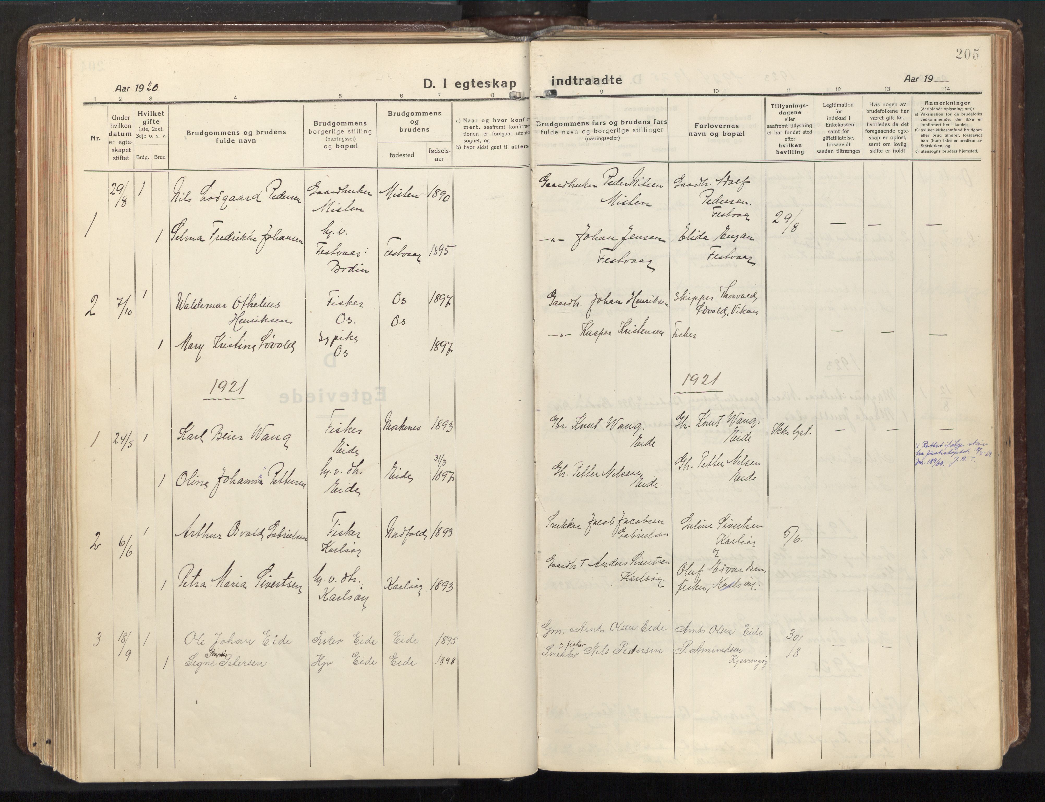 Ministerialprotokoller, klokkerbøker og fødselsregistre - Nordland, AV/SAT-A-1459/803/L0073: Ministerialbok nr. 803A03, 1920-1955, s. 205