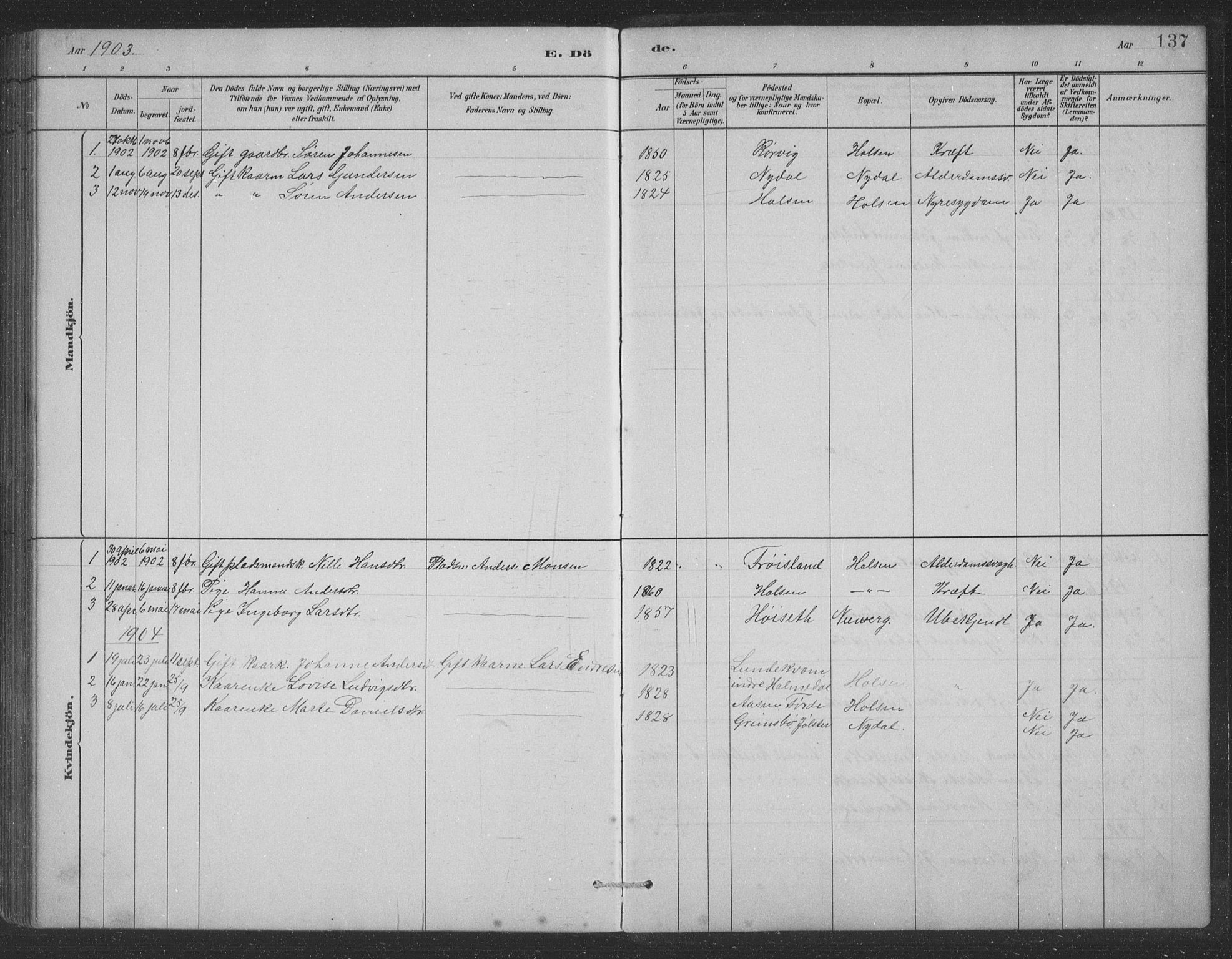 Førde sokneprestembete, AV/SAB-A-79901/H/Hab/Habc/L0002: Klokkerbok nr. C 2, 1881-1911, s. 137