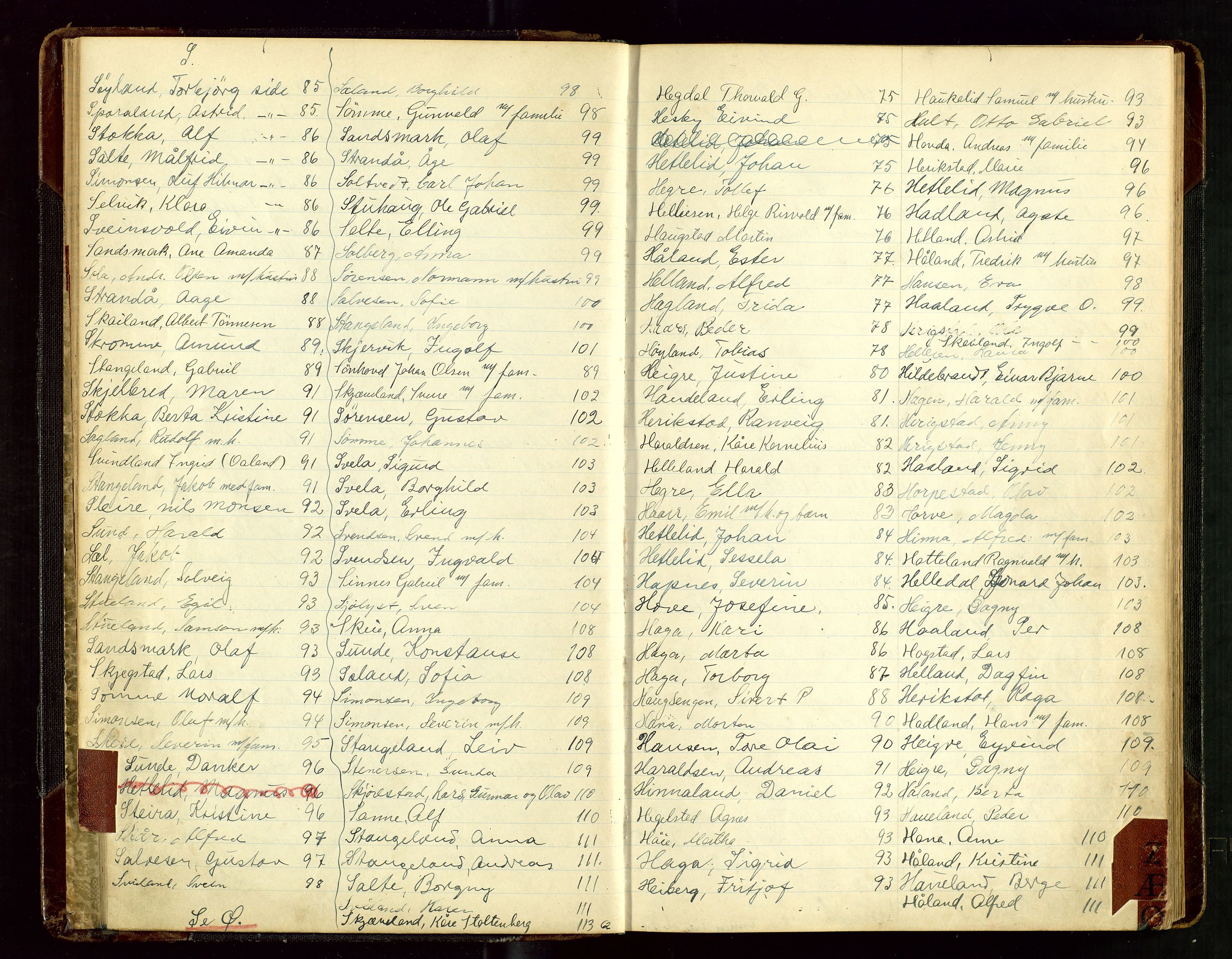 Høyland/Sandnes lensmannskontor, SAST/A-100166/Gwa/L0004: "Fortegnelse over inn- og utflyttede i Høyland fattigkommune" med alfabetisk navneregister, 1926-1940