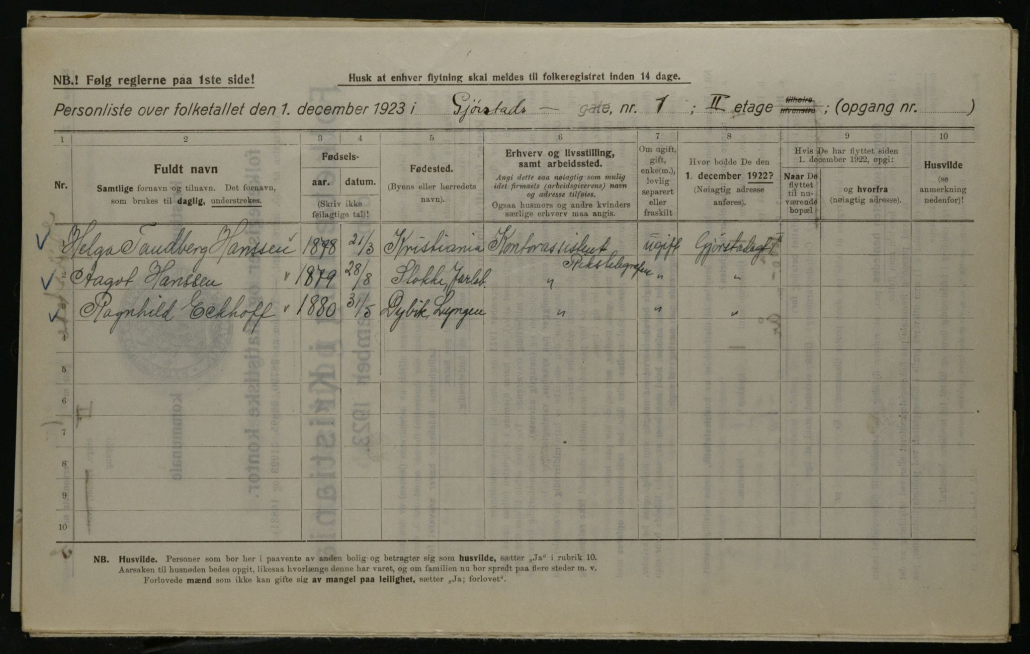 OBA, Kommunal folketelling 1.12.1923 for Kristiania, 1923, s. 33190