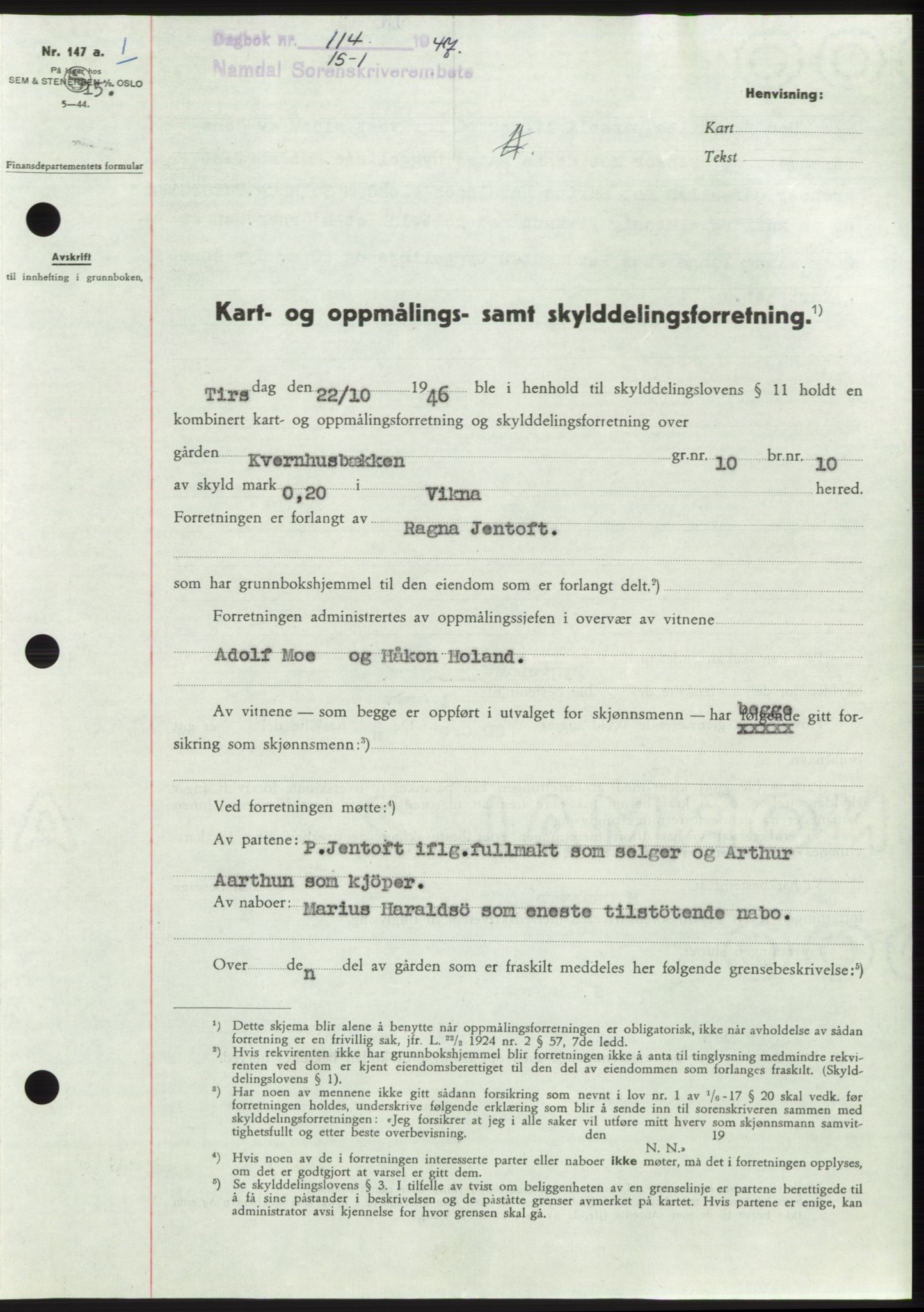 Namdal sorenskriveri, SAT/A-4133/1/2/2C: Pantebok nr. -, 1946-1947, Dagboknr: 114/1947