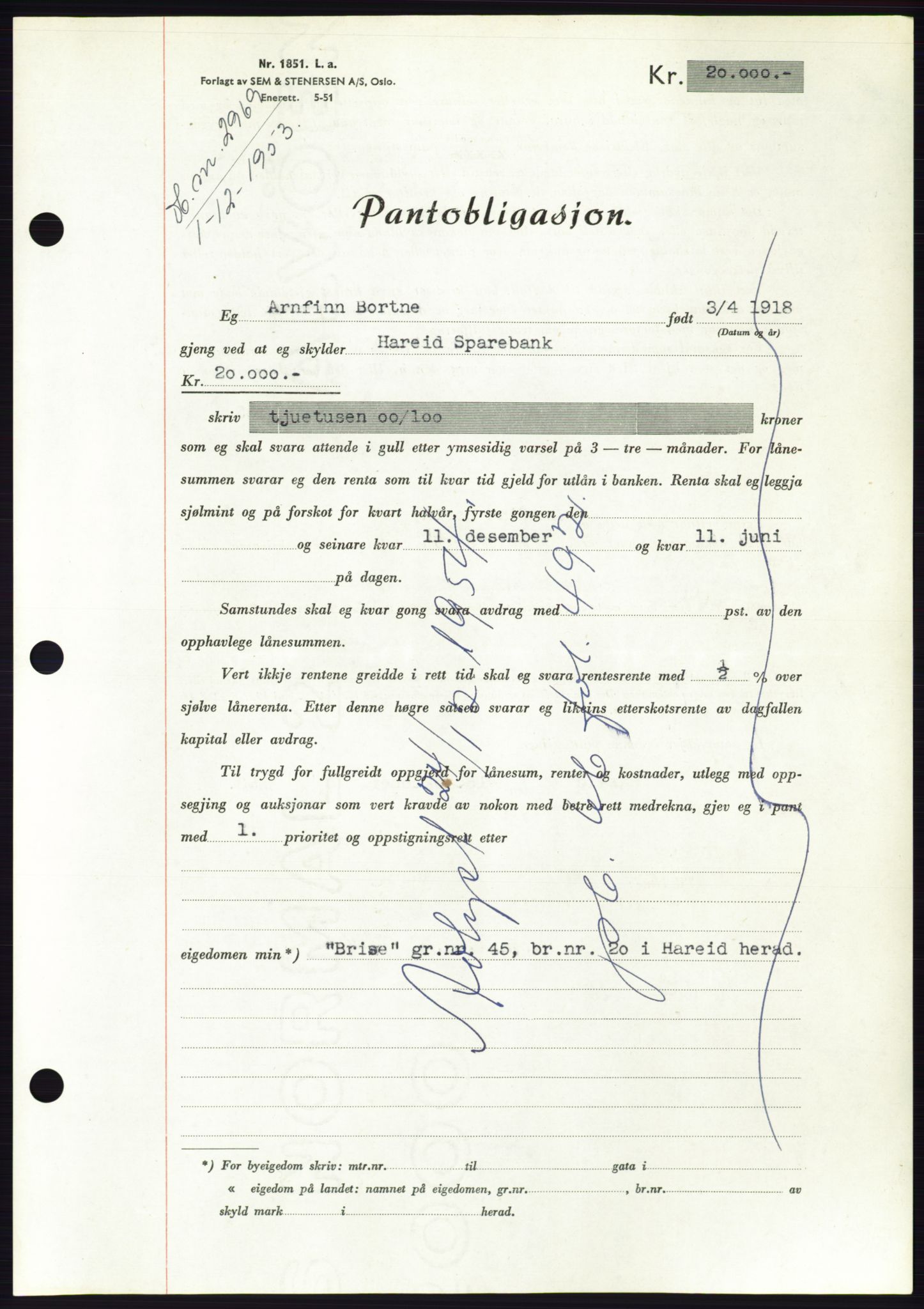 Søre Sunnmøre sorenskriveri, AV/SAT-A-4122/1/2/2C/L0124: Pantebok nr. 12B, 1953-1954, Dagboknr: 2969/1953
