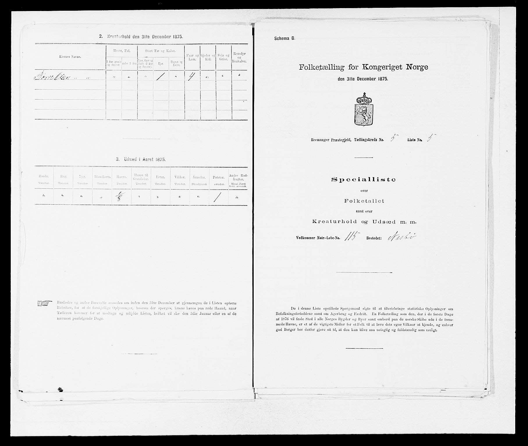 SAB, Folketelling 1875 for 1438P Bremanger prestegjeld, 1875, s. 613