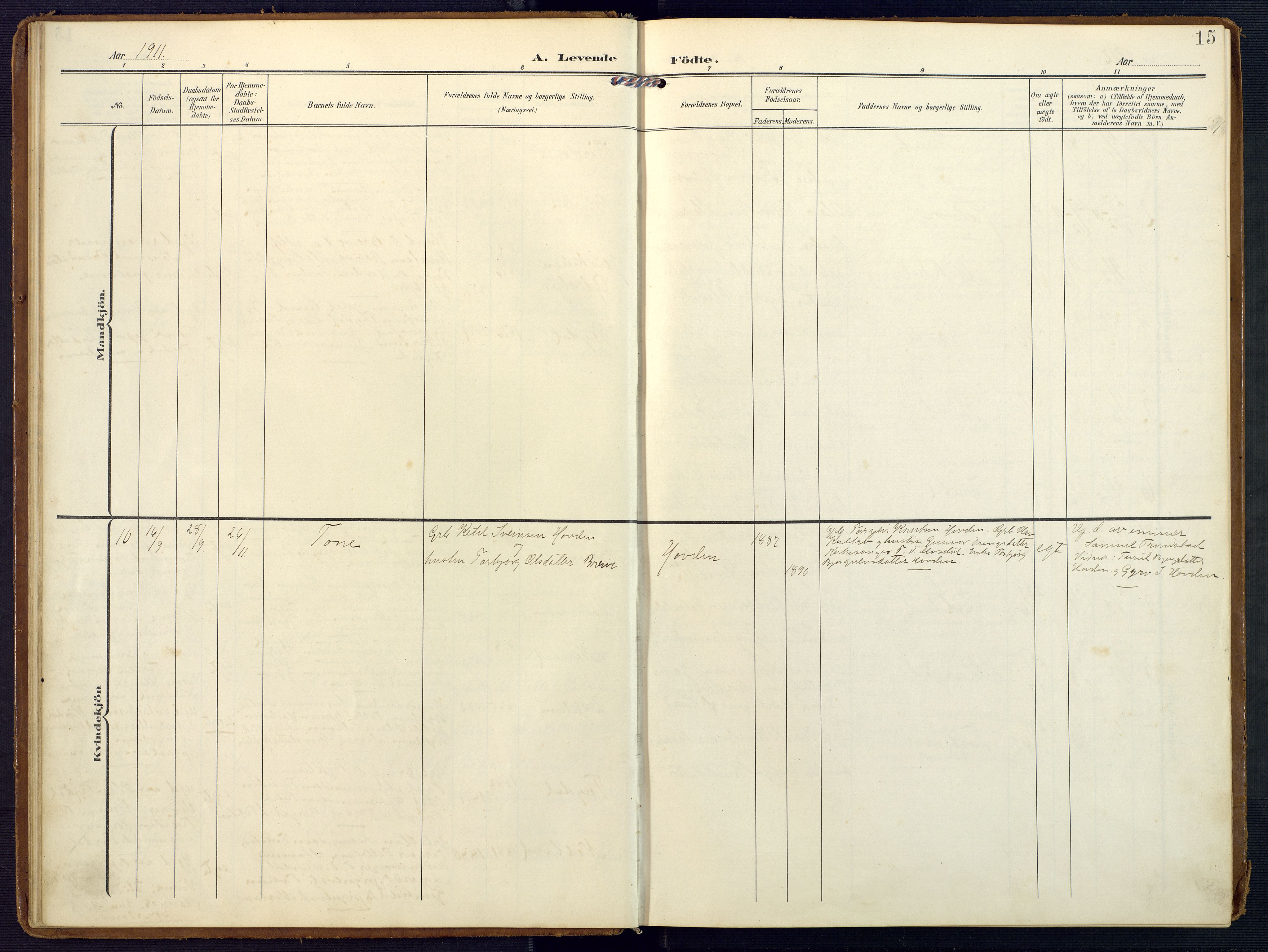 Valle sokneprestkontor, SAK/1111-0044/F/Fa/Faa/L0002: Ministerialbok nr. A 2, 1907-1919, s. 15